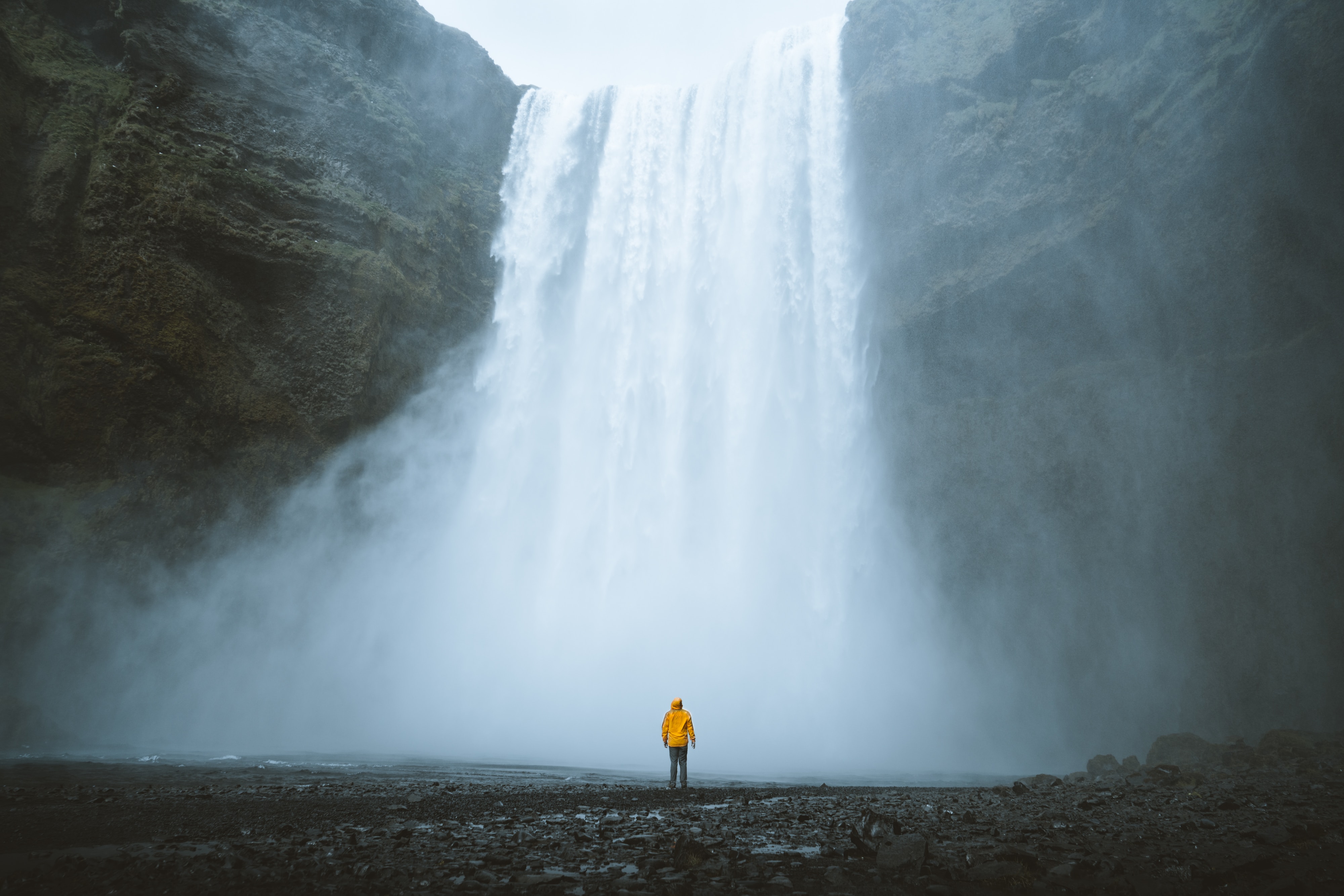 Free download wallpaper Break, Precipice, Nature, Water, Waterfall, Human, Person, Silhouette on your PC desktop