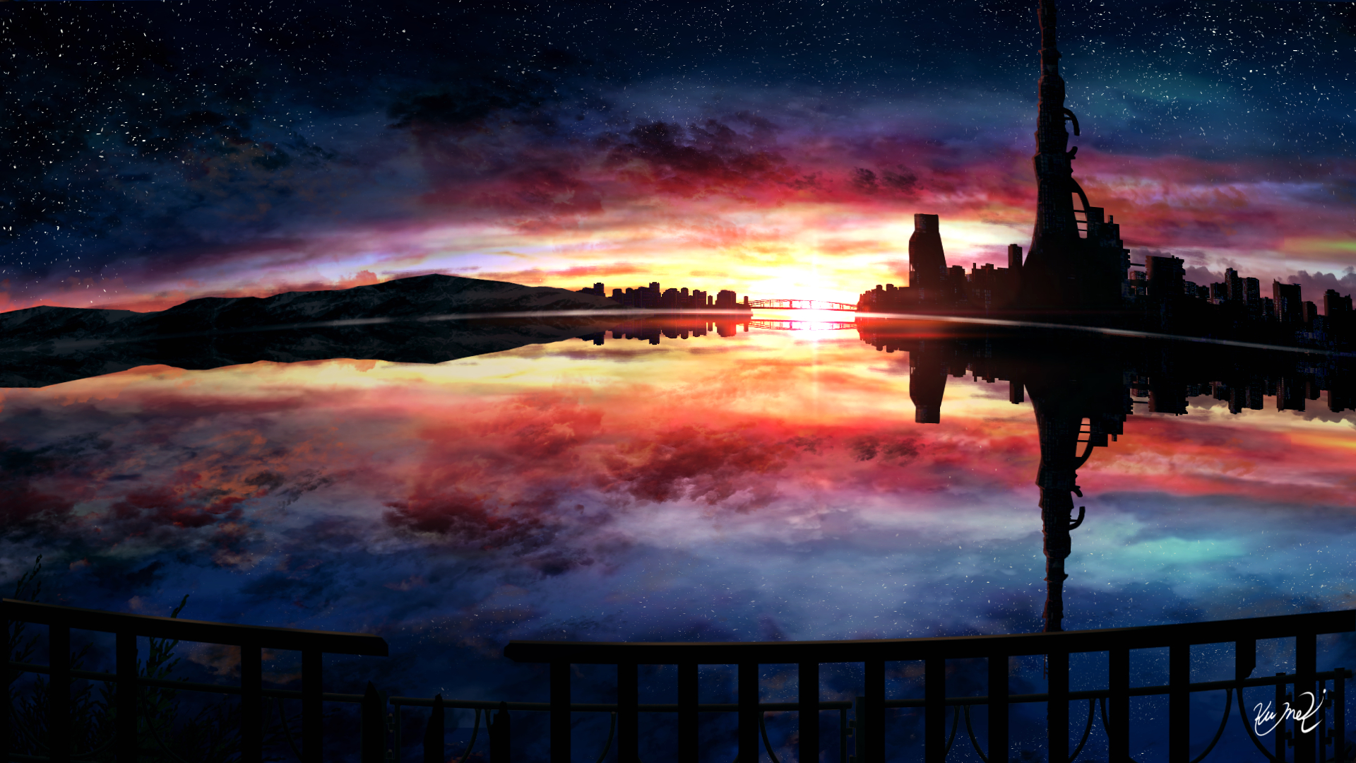 Laden Sie das Himmel, Sonnenuntergang, Animes, Sternenklarer Himmel-Bild kostenlos auf Ihren PC-Desktop herunter