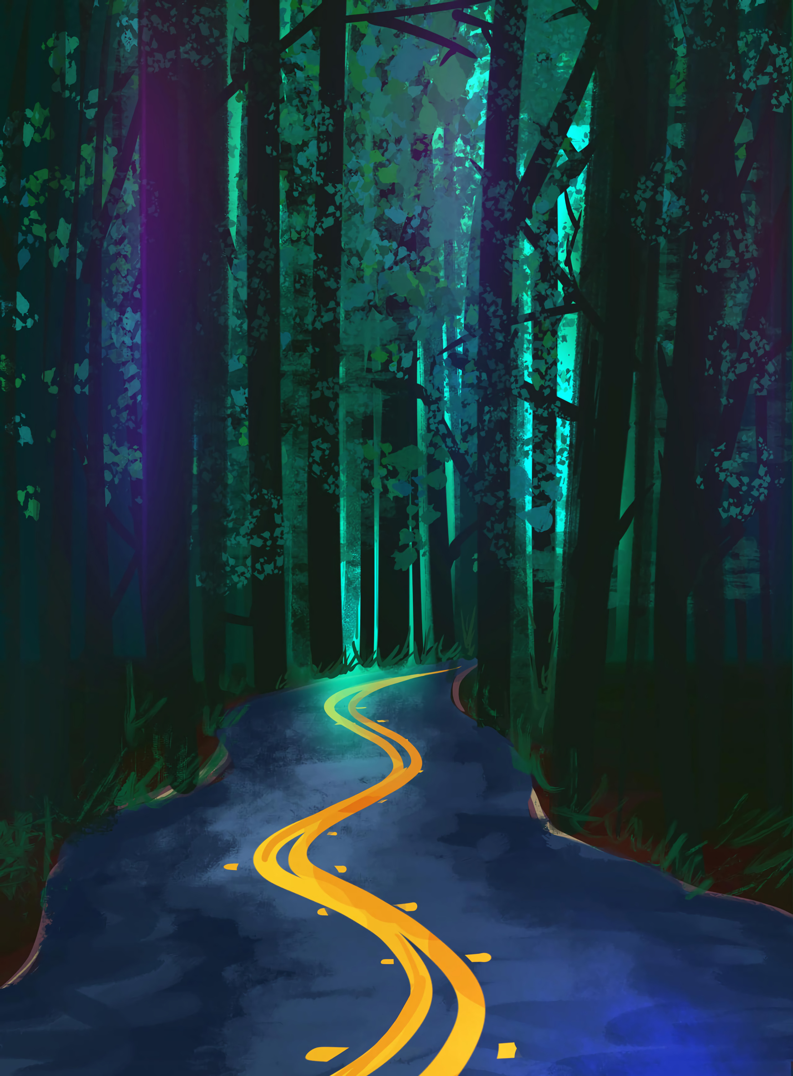Free download wallpaper Art, Road, Forest, Sinuous, Winding on your PC desktop