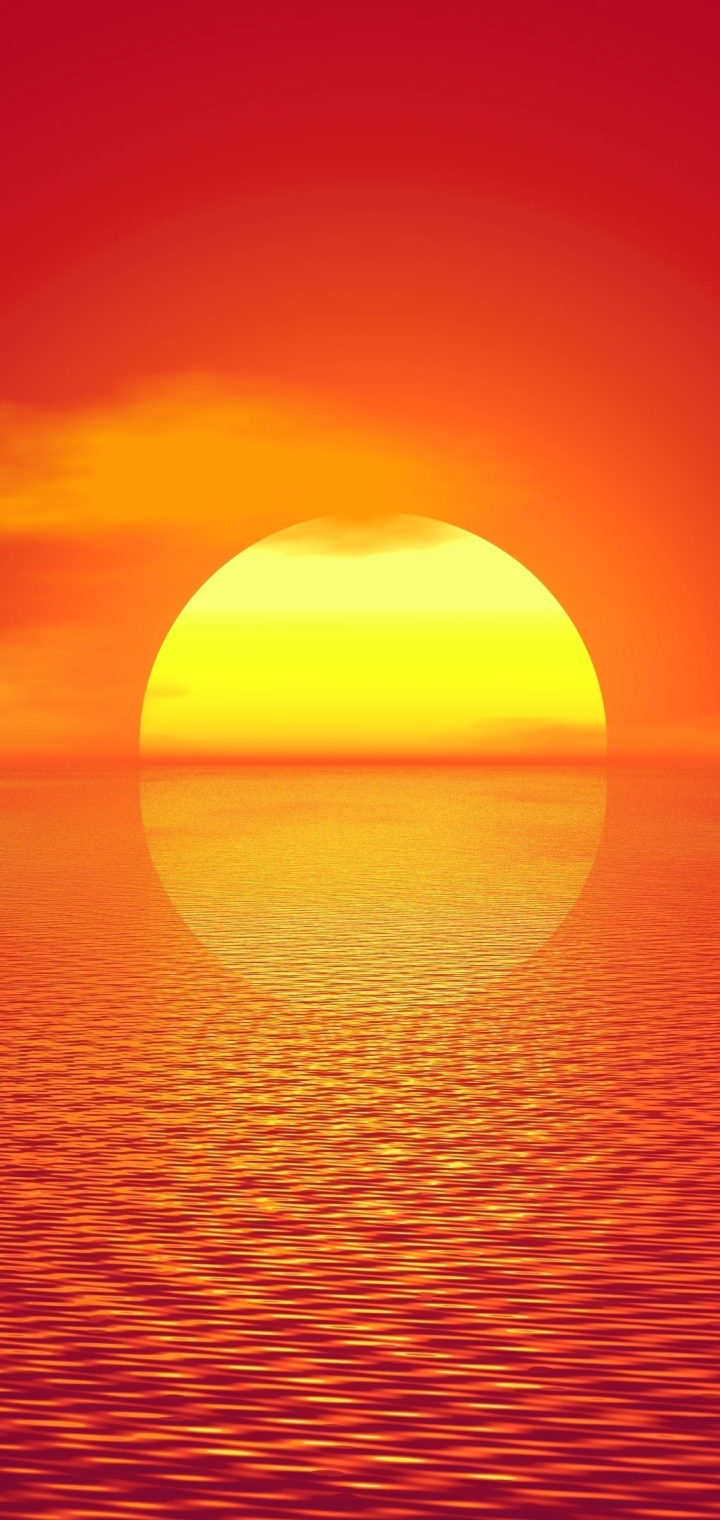 Download mobile wallpaper Sunset, Sun, Horizon, Reflection, Artistic, Orange (Color) for free.