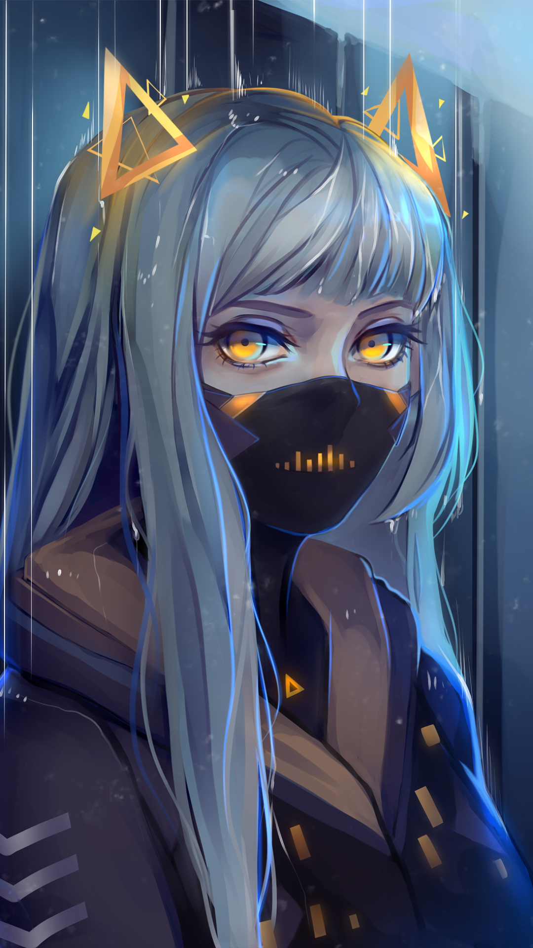 Download mobile wallpaper Anime, Mask, Yellow Eyes, Original, Grey Hair for free.