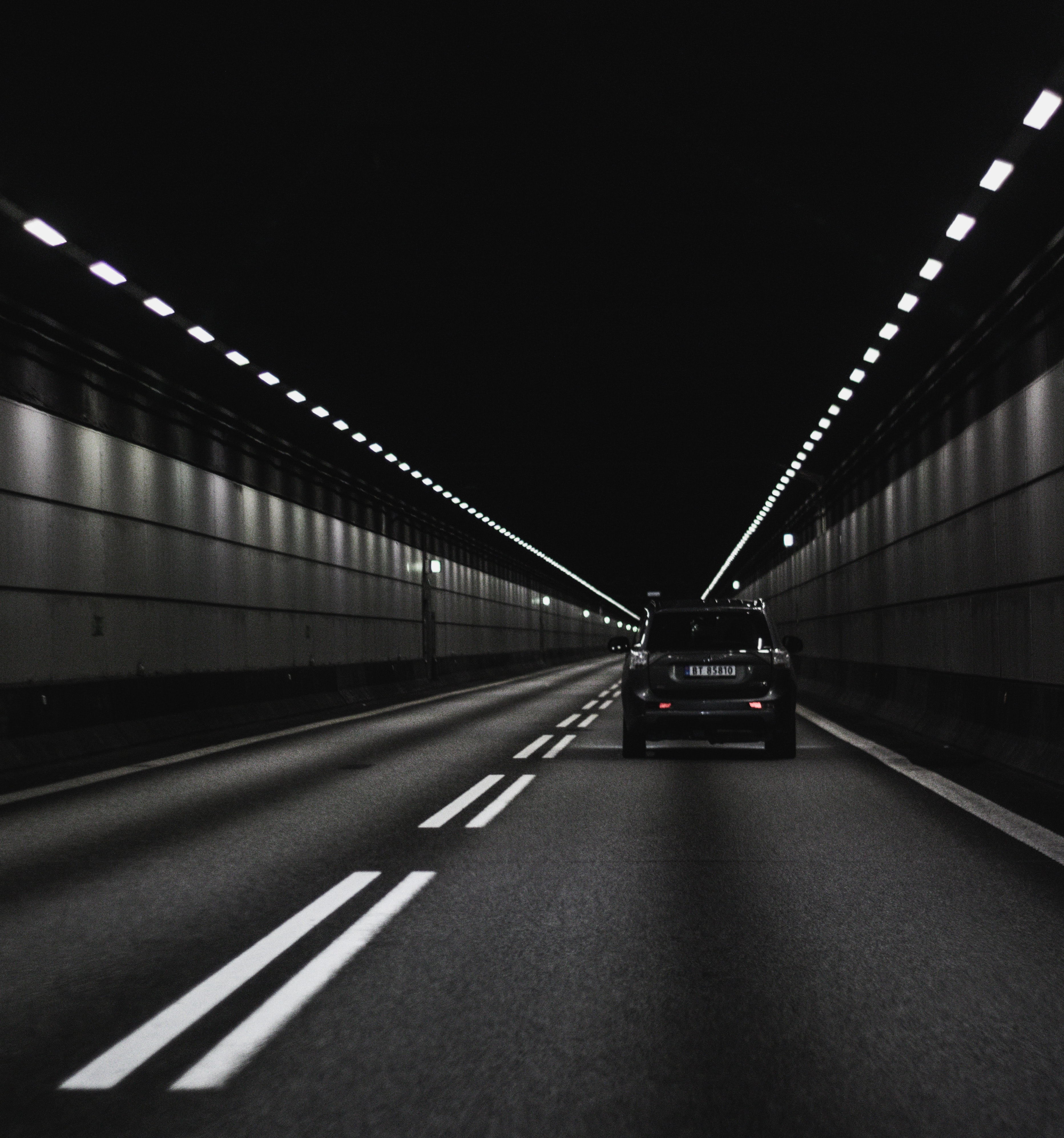 chb, cars, markup, car, back view, rear view, bw, tunnel