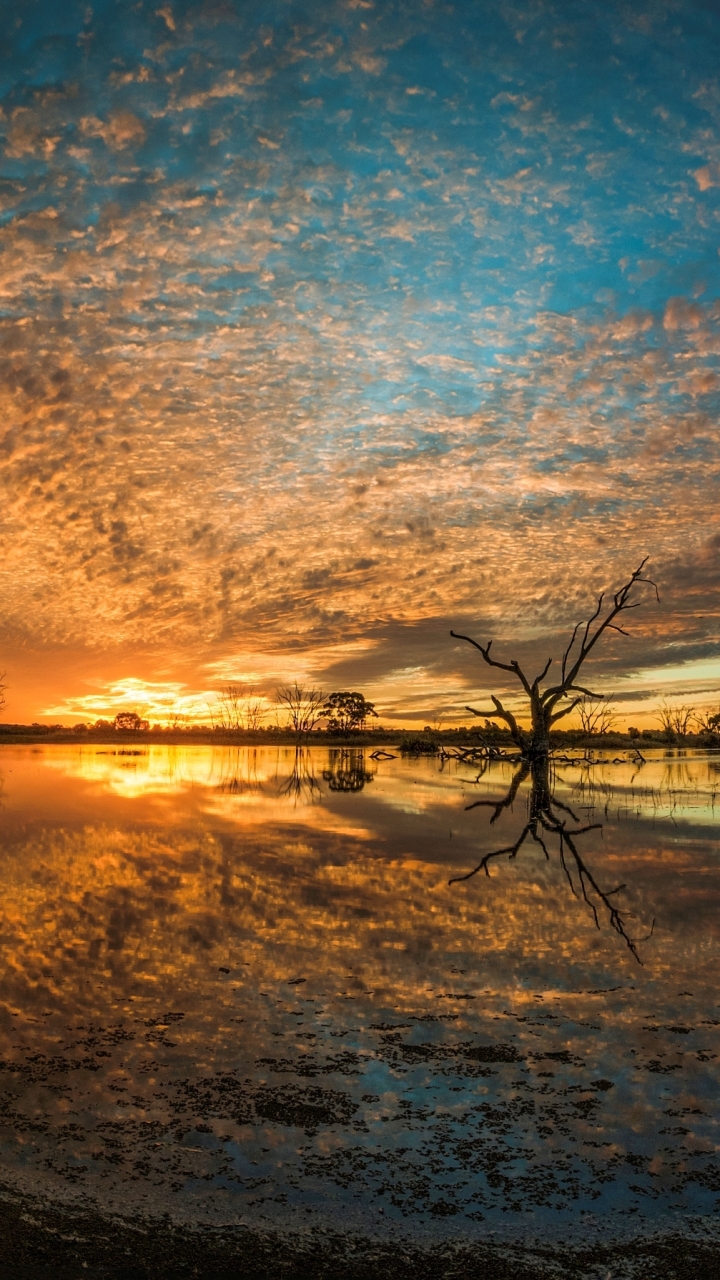 Download mobile wallpaper Landscape, Nature, Sunset, Sky, Swamp, Reflection, Earth, Cloud, River, Australia for free.