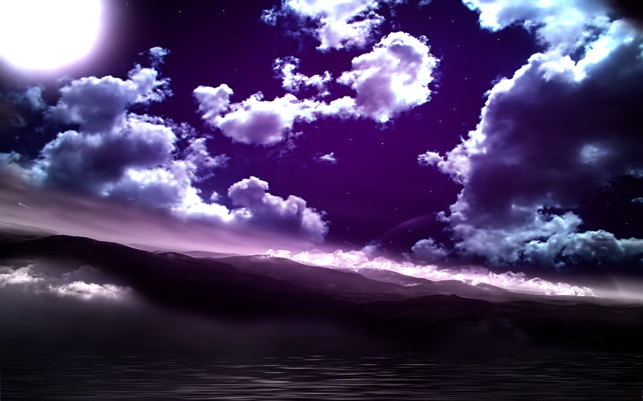 Download mobile wallpaper Landscape, Sky, Night, Purple, Sci Fi for free.