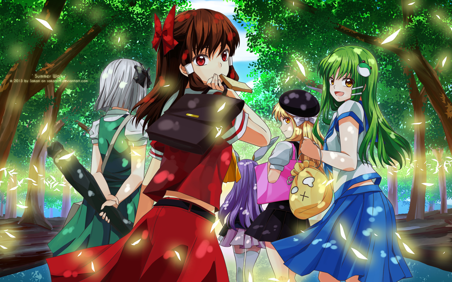 Download mobile wallpaper Anime, Touhou, Youmu Konpaku, Sanae Kochiya, Reimu Hakurei, Marisa Kirisame, Reisen Udongein Inaba for free.