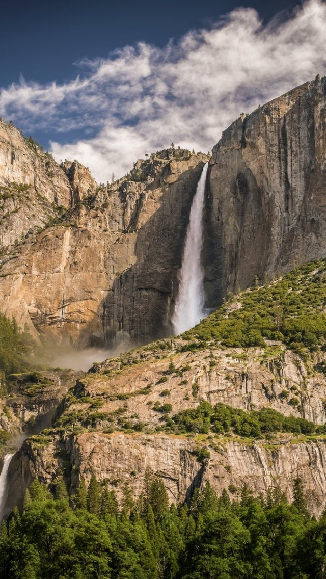 Download mobile wallpaper Waterfalls, Mountain, Waterfall, Forest, Earth, Yosemite National Park, Yosemite Falls for free.
