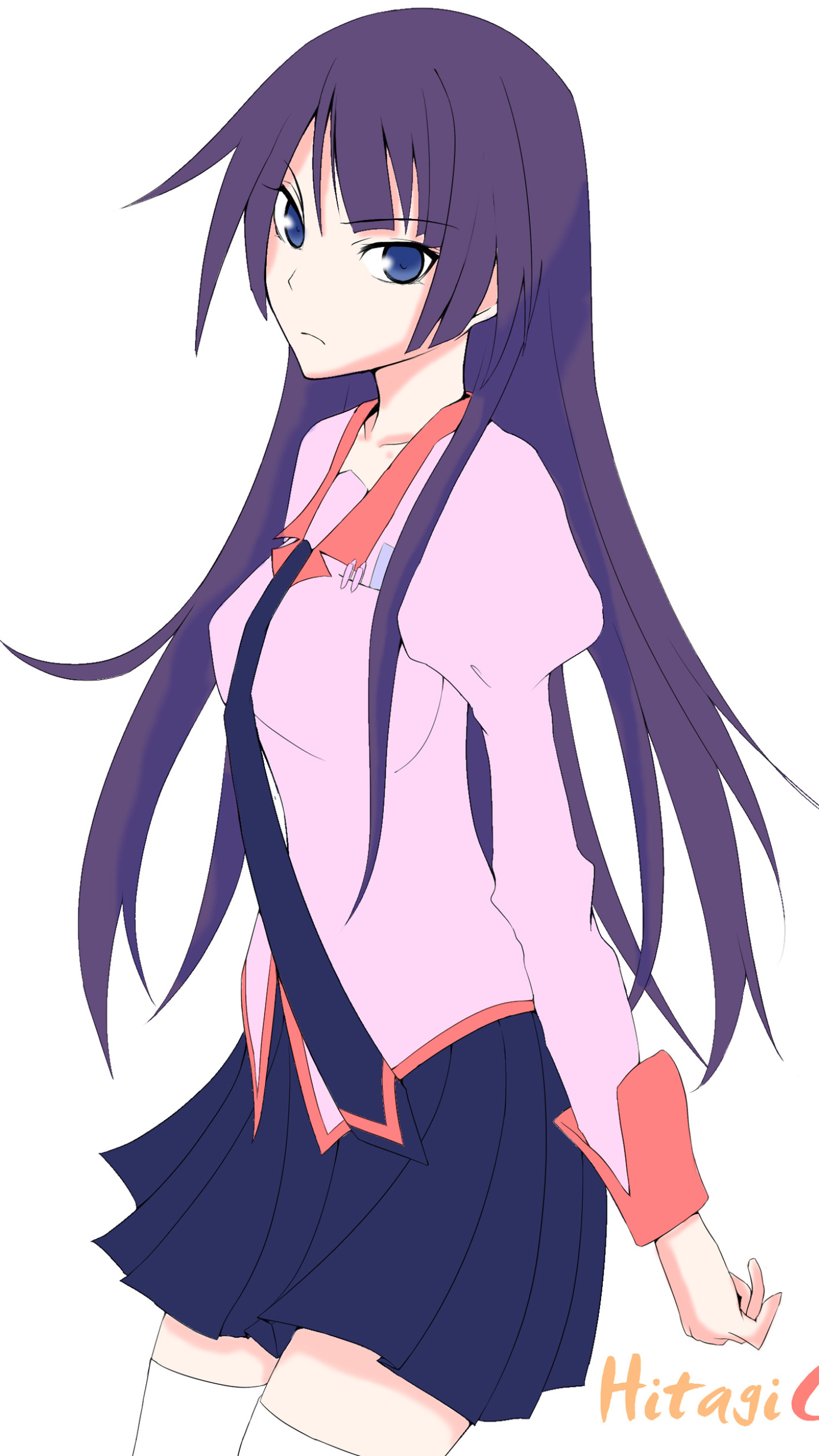 Download mobile wallpaper Anime, Blue Eyes, Long Hair, Monogatari (Series), Purple Hair, Hitagi Senjōgahara for free.