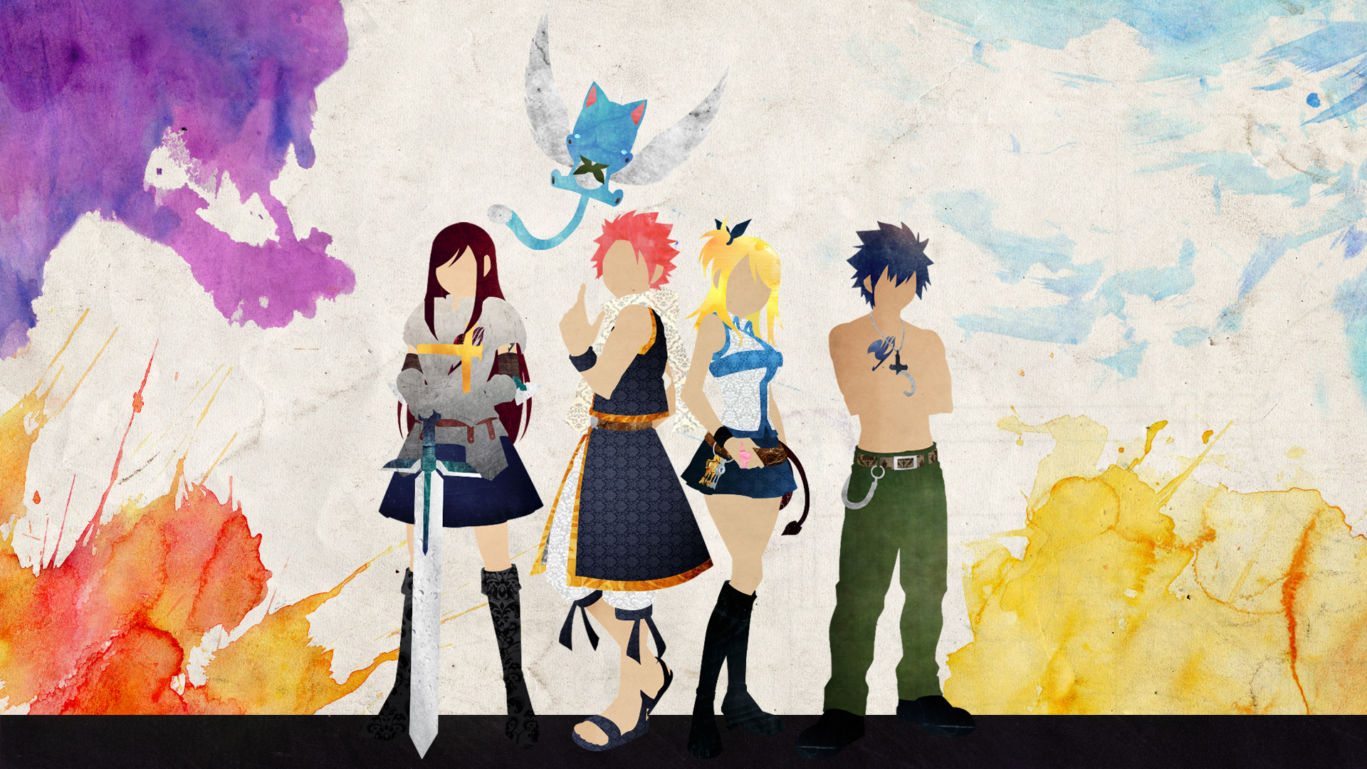 Download mobile wallpaper Anime, Fairy Tail, Lucy Heartfilia, Natsu Dragneel, Erza Scarlet, Gray Fullbuster, Happy (Fairy Tail) for free.