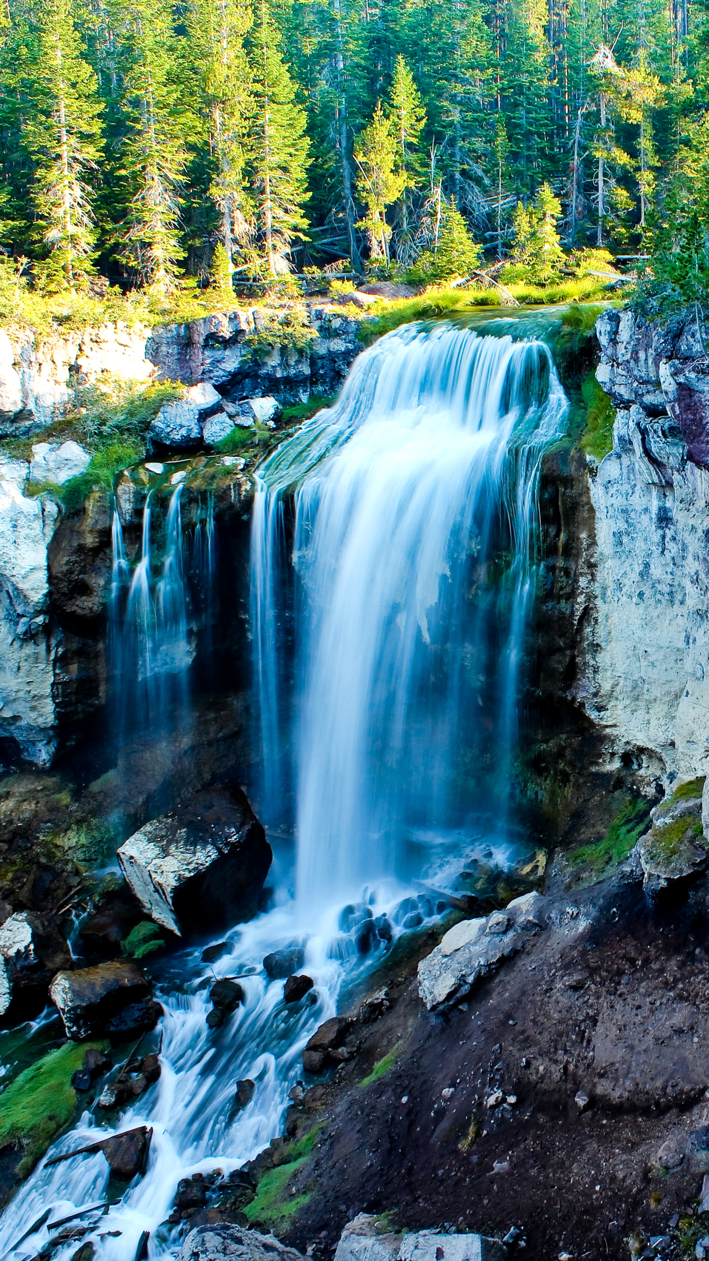 Handy-Wallpaper Wasserfälle, Wasserfall, Wald, Baum, Erde, Stein, Erde/natur kostenlos herunterladen.