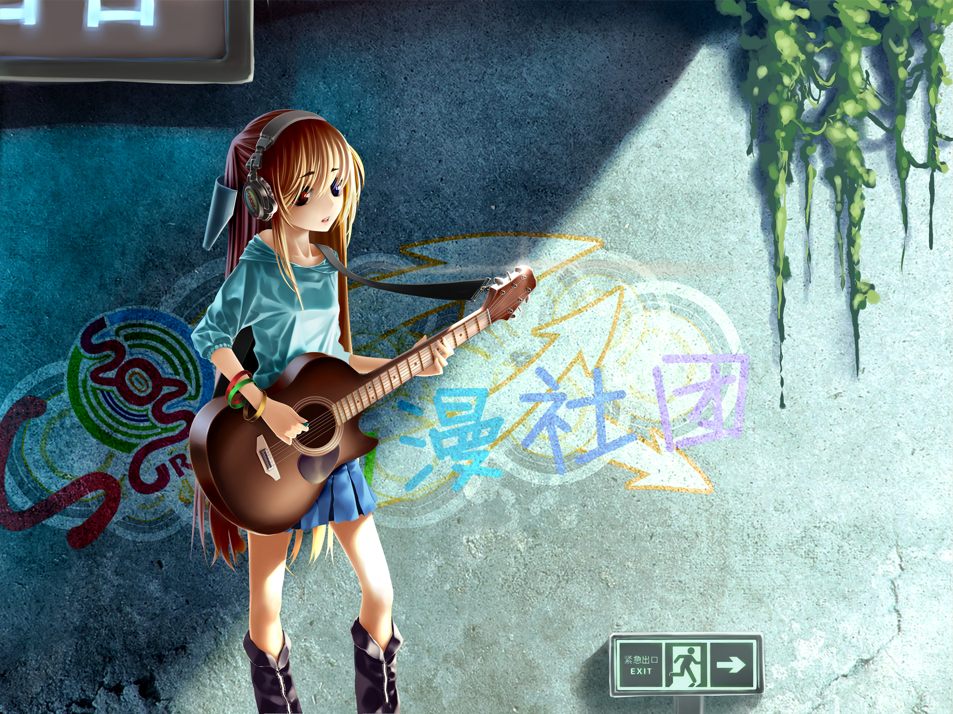 headphones, guitar, anime, emo