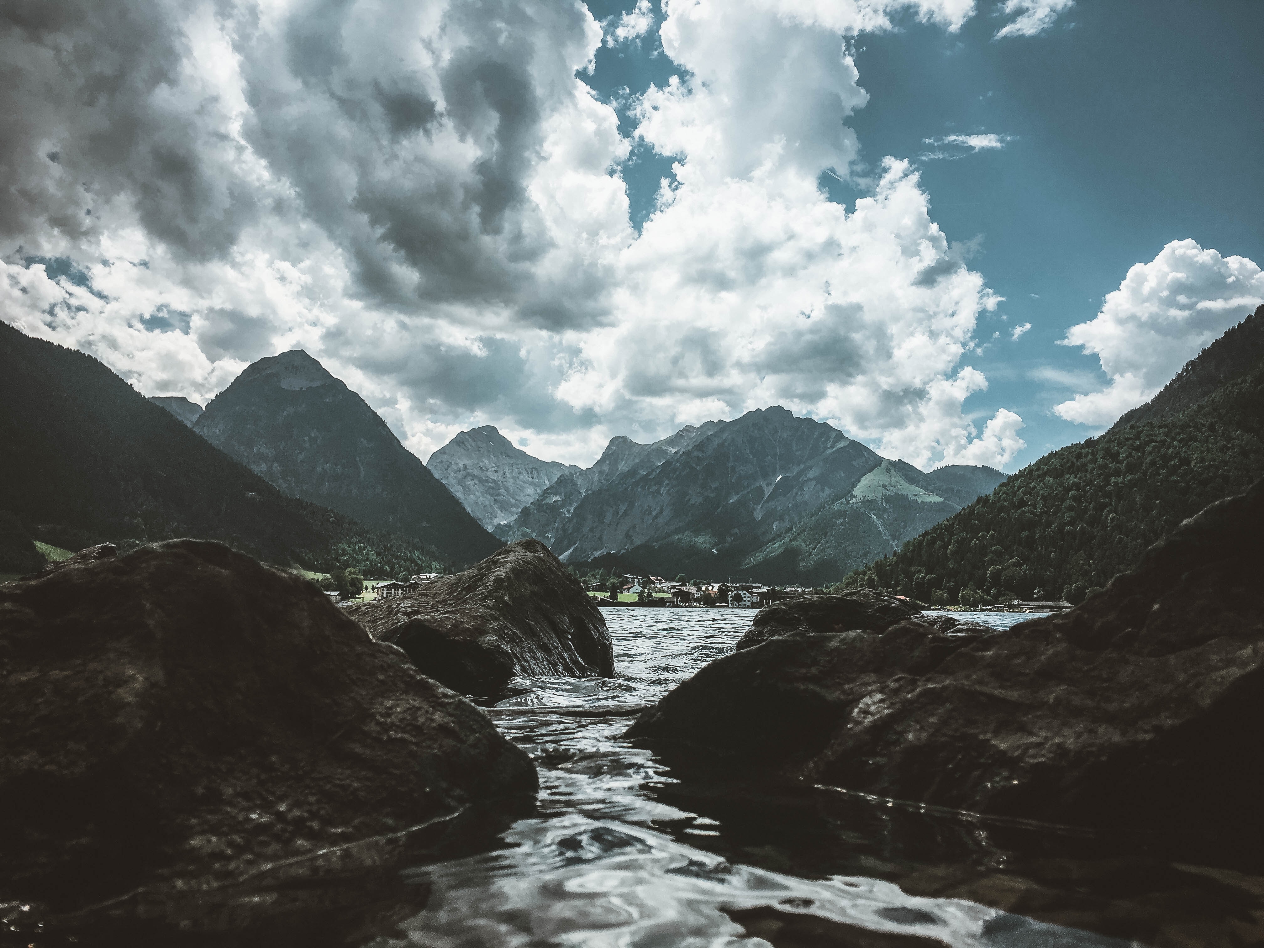 Laden Sie das Natur, Wasser, Sky, Mountains, Flüsse-Bild kostenlos auf Ihren PC-Desktop herunter