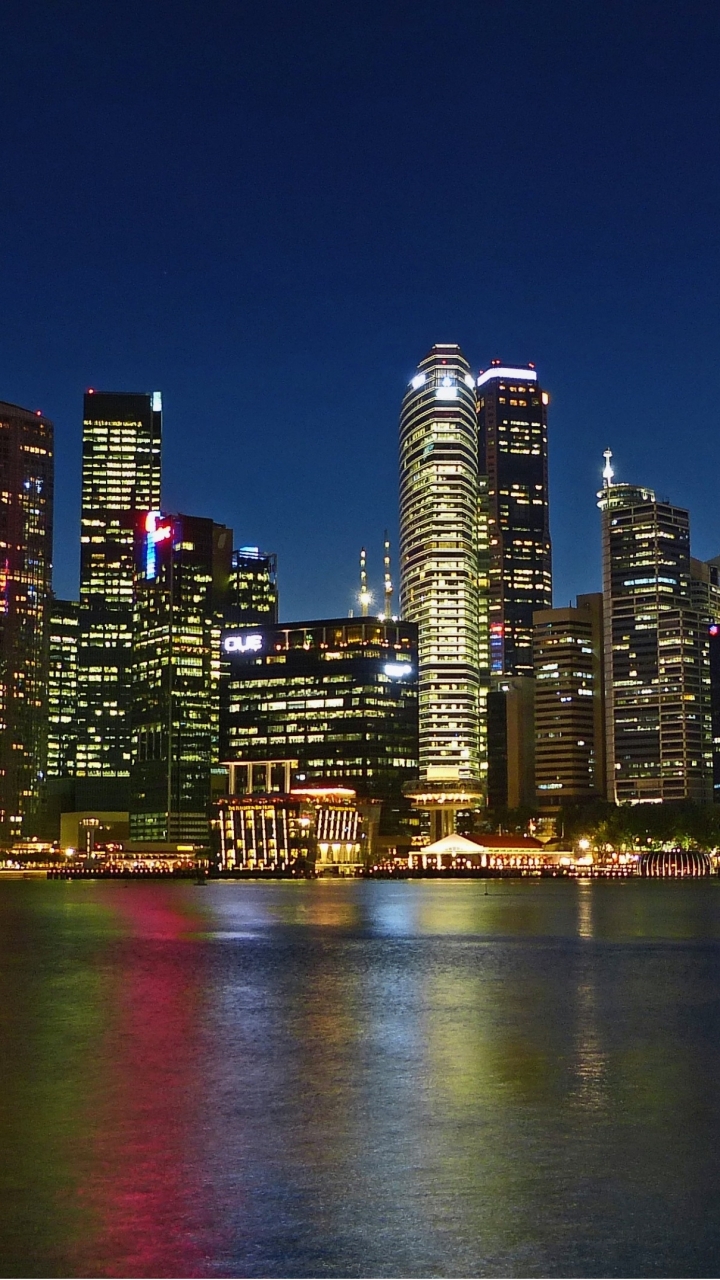 Download mobile wallpaper Cities, Night, Singapore, Man Made, Seascape for free.