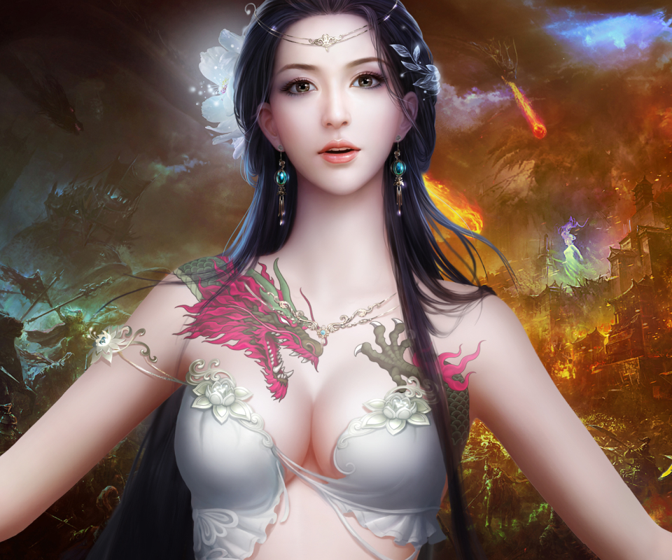 Download mobile wallpaper Fantasy, Tattoo, Oriental, Women, Asian for free.