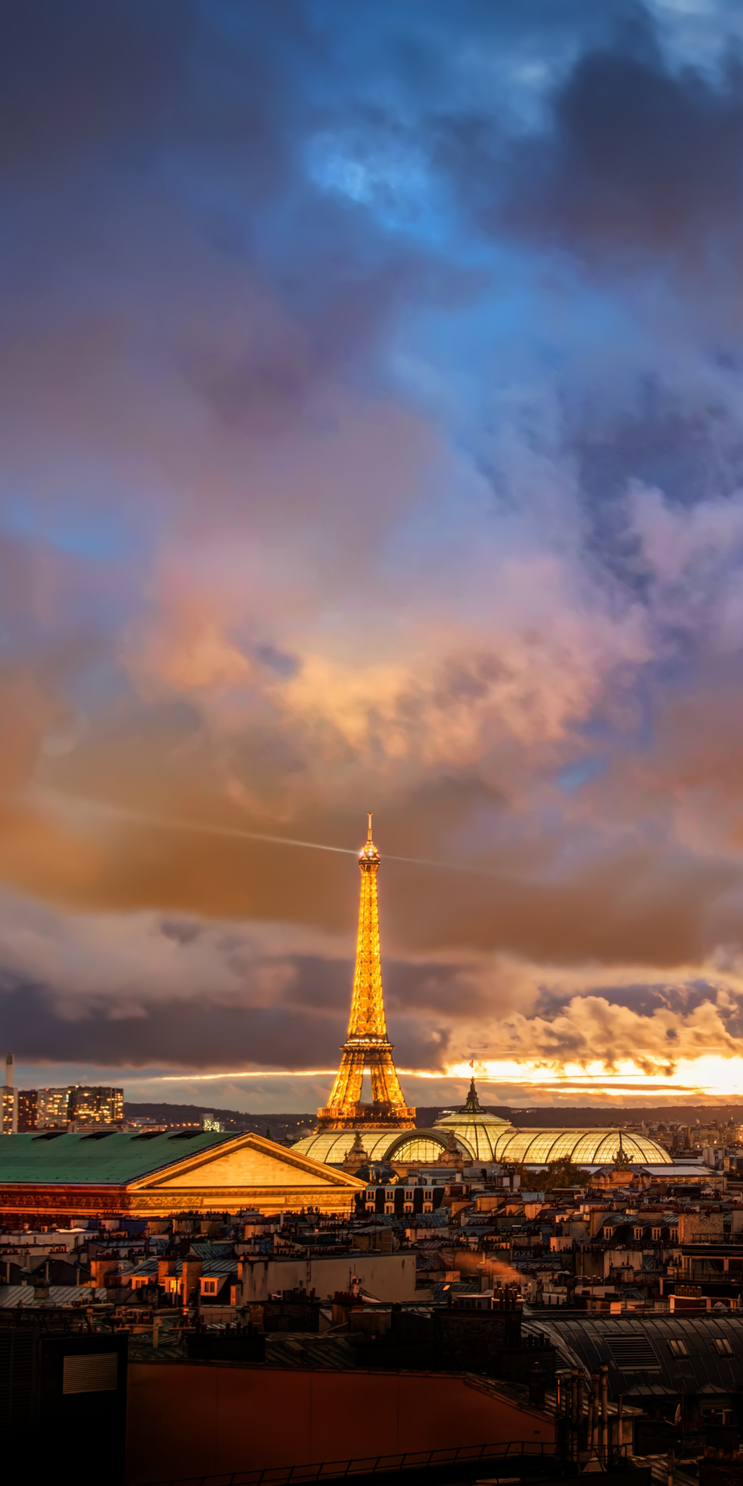 Baixar papel de parede para celular de Cidades, Pôr Do Sol, Crepúsculo, Paris, Torre Eiffel, Cidade, Luz, Paisagem Urbana, Nuvem, Leve, Feito Pelo Homem gratuito.