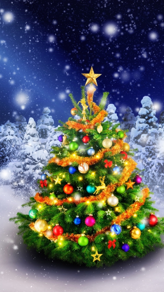 Handy-Wallpaper Feiertage, Schnee, Weihnachten, Wald, Weihnachtsbaum kostenlos herunterladen.