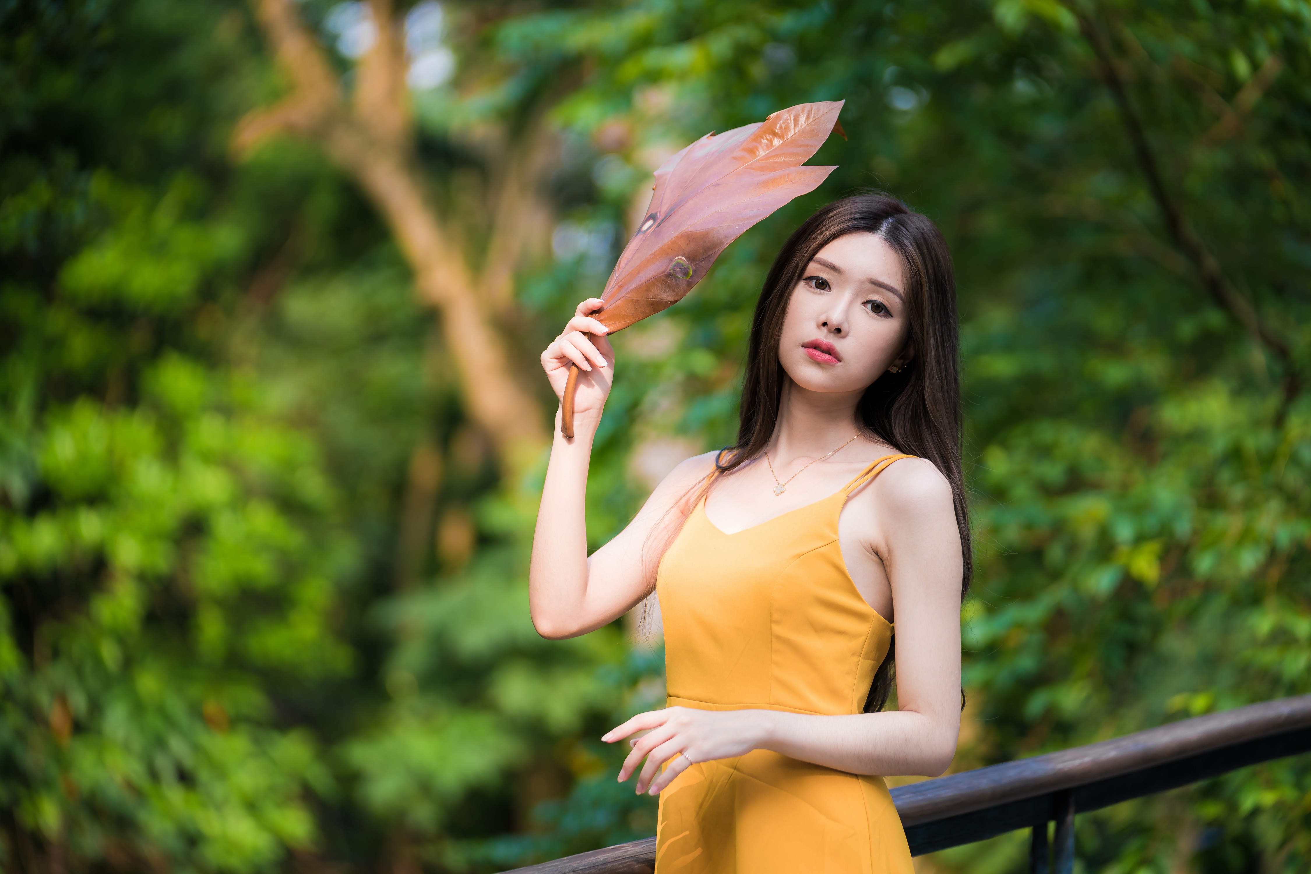 Download mobile wallpaper Women, Yellow Dress, Asian for free.