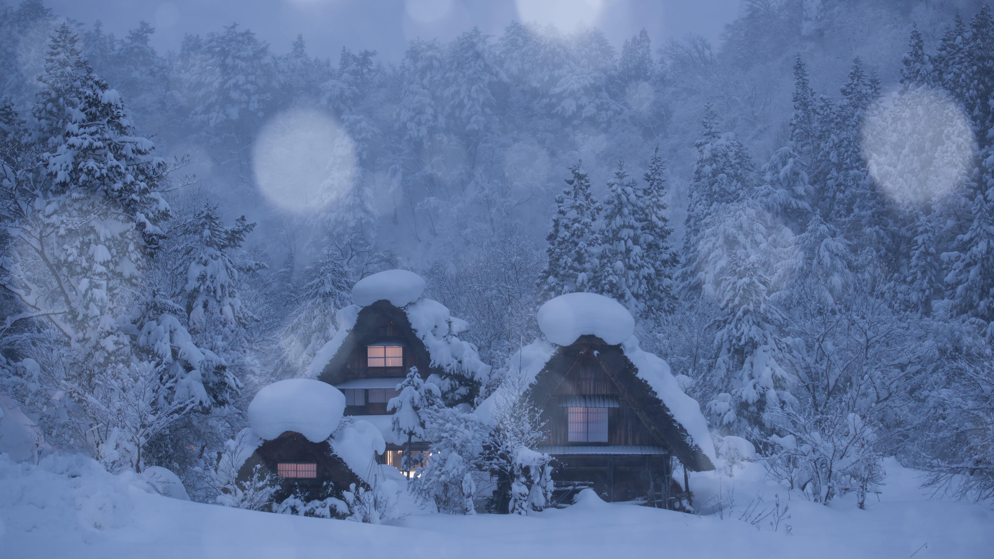 Download mobile wallpaper Winter, Snow, Cabin, Man Made for free.