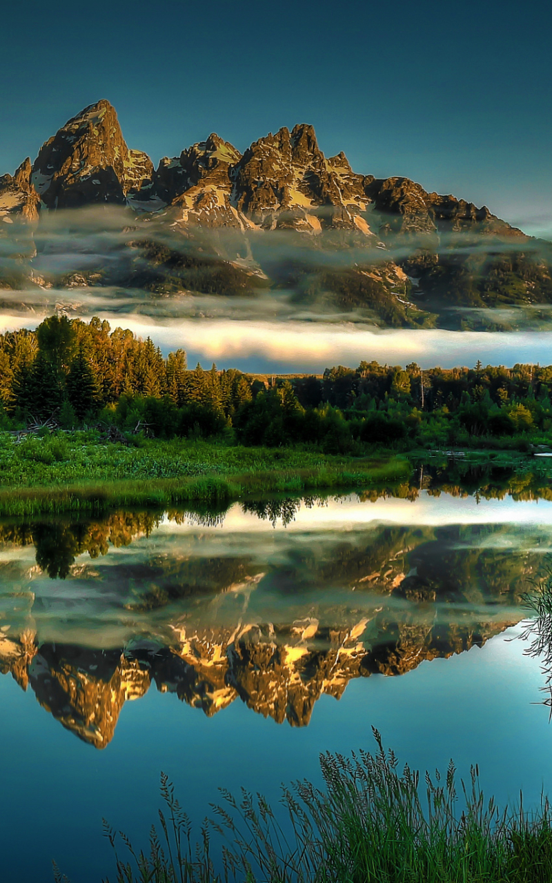 Download mobile wallpaper Nature, Mountain, Lake, Reflection, Fog, Earth for free.