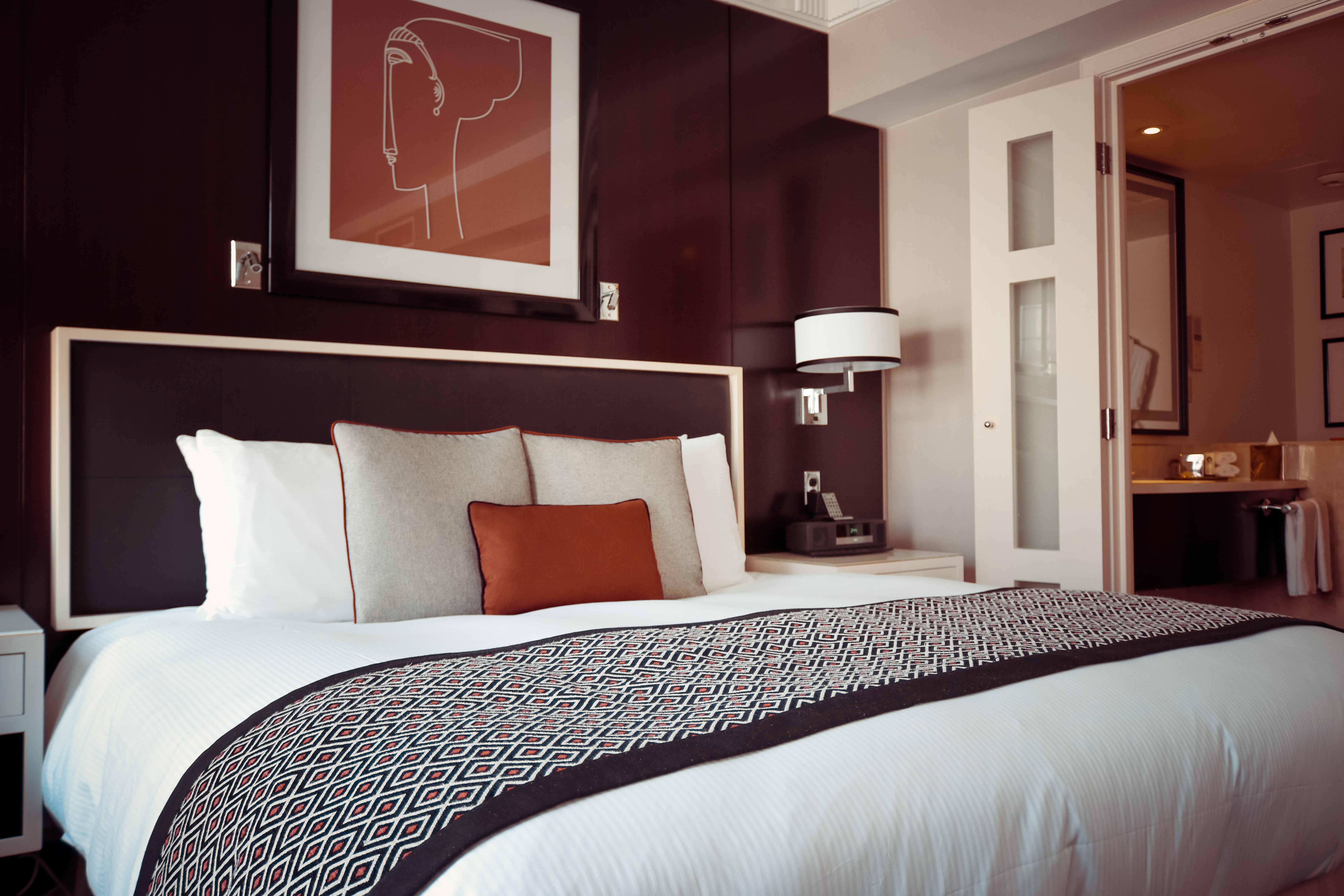 Download mobile wallpaper Bed, Hotel, Miscellaneous, Miscellanea, Furniture, Interior, Design, Room for free.