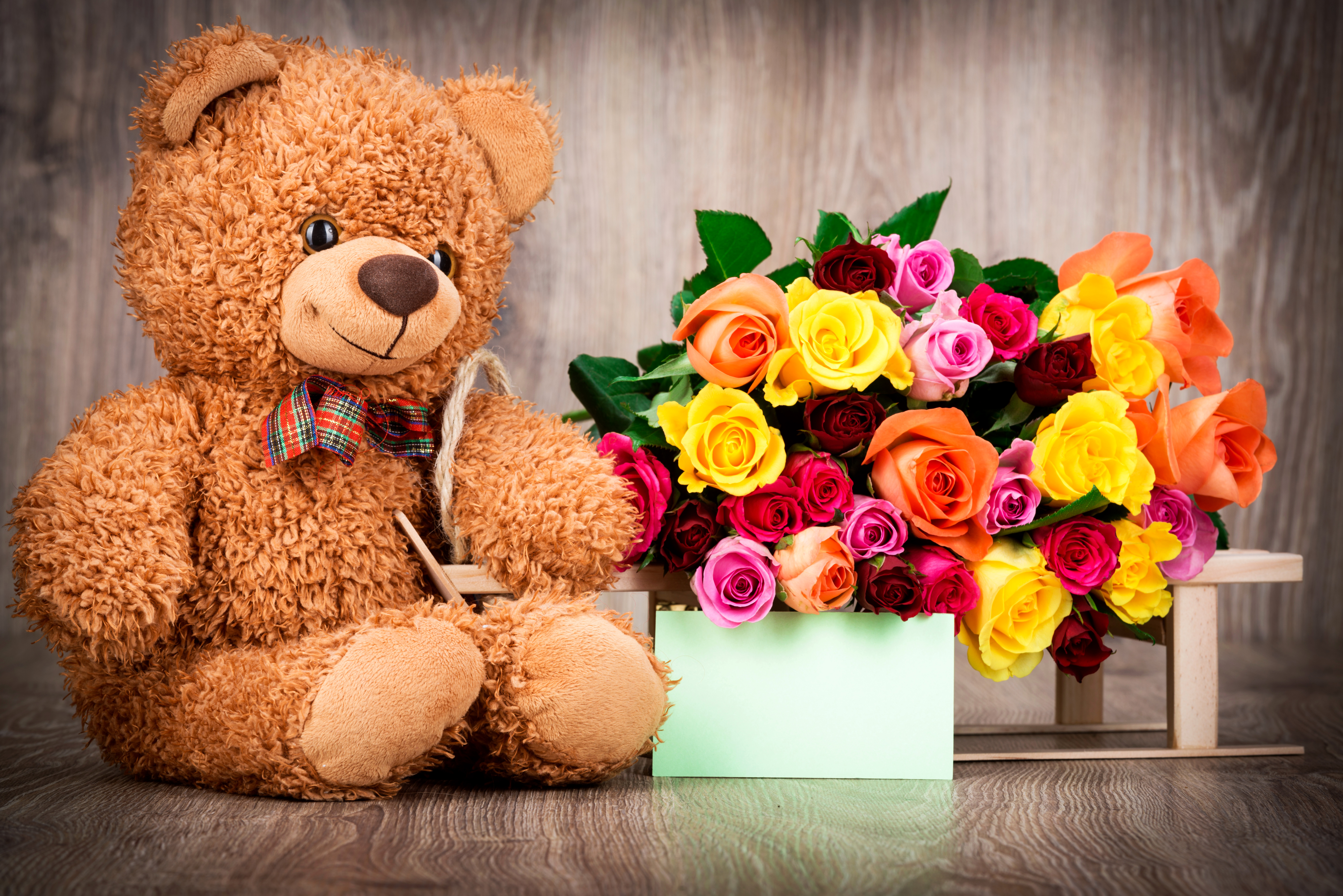 Handy-Wallpaper Teddybär, Blume, Rose, Strauß, Menschengemacht, Kuscheltier kostenlos herunterladen.