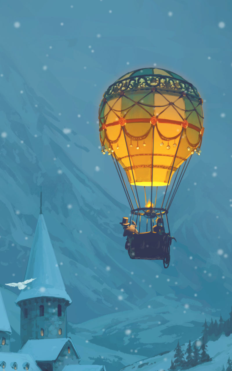 Download mobile wallpaper Winter, Artistic, Hot Air Balloon for free.