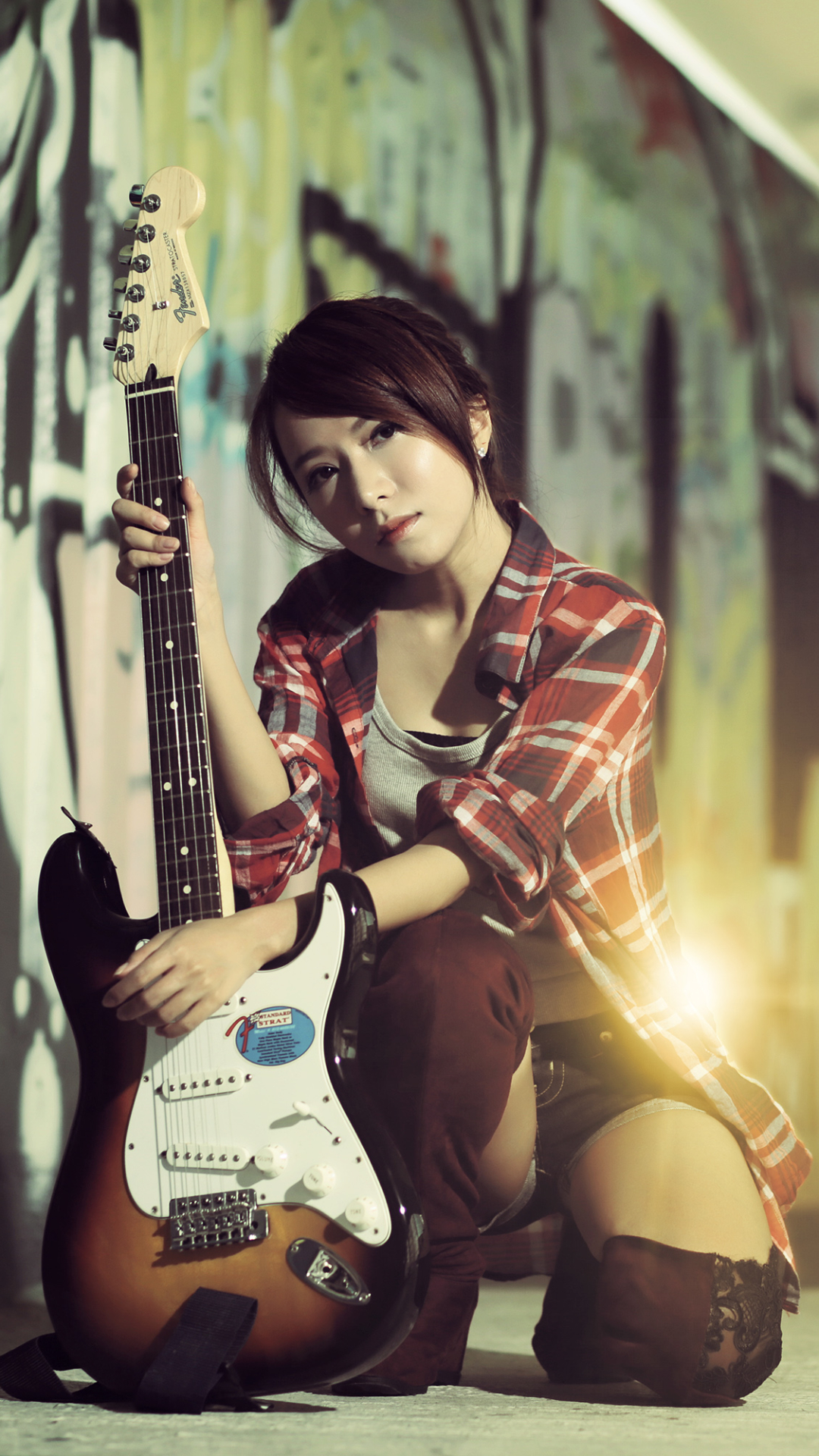 Download mobile wallpaper Guitar, Women, Asian for free.