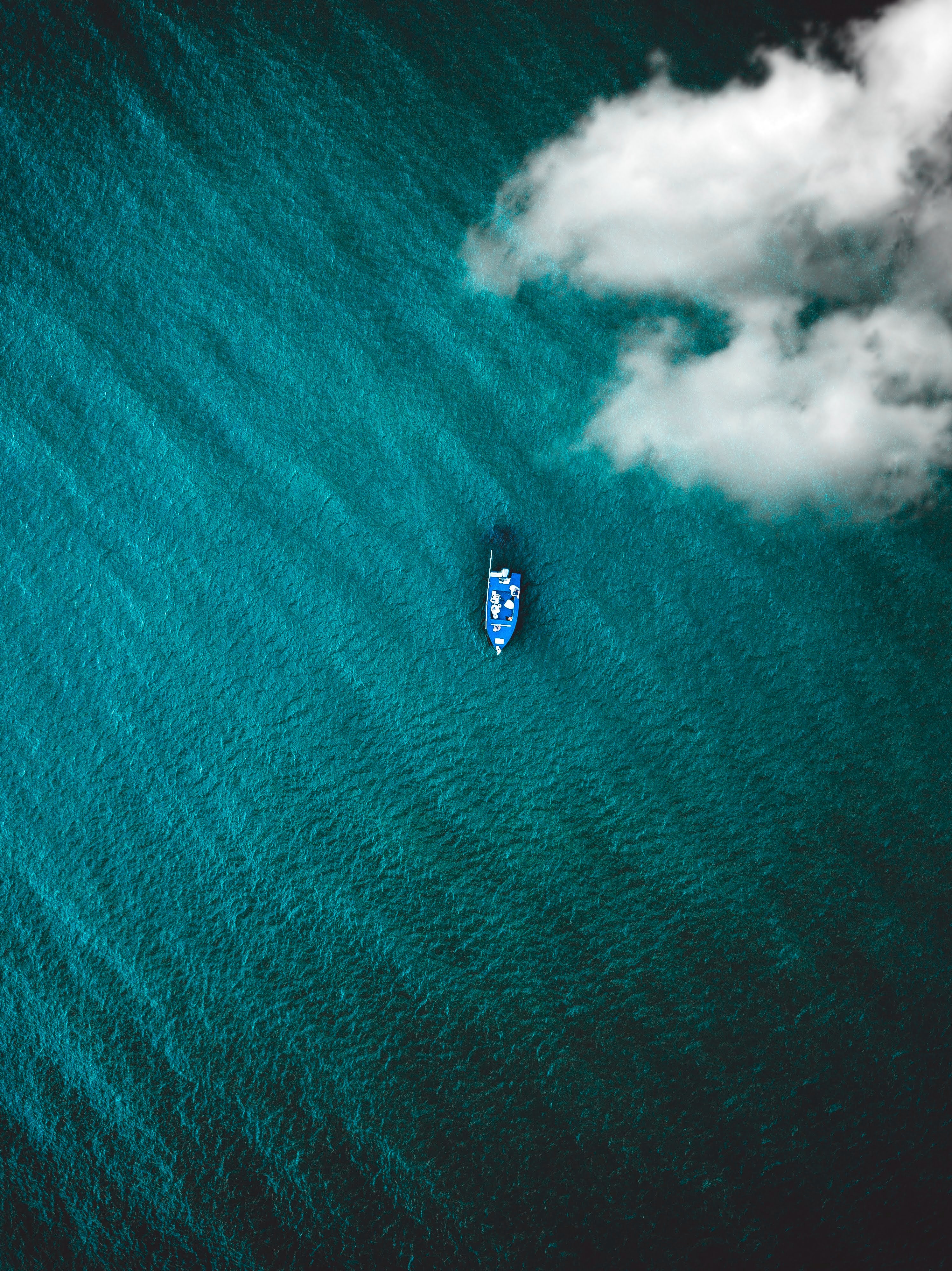 Free download wallpaper Clouds, View From Above, Sea, Boat, Nature on your PC desktop