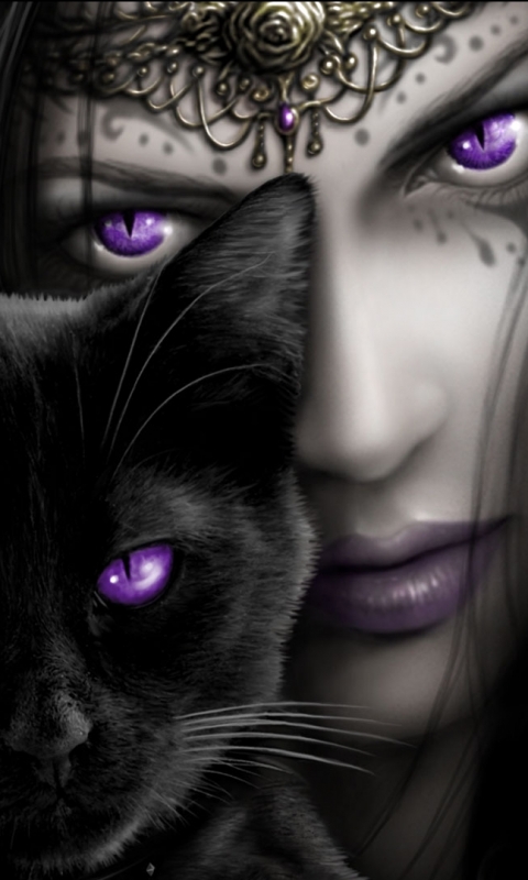 Download mobile wallpaper Gothic, Dark, Cat, Witch for free.