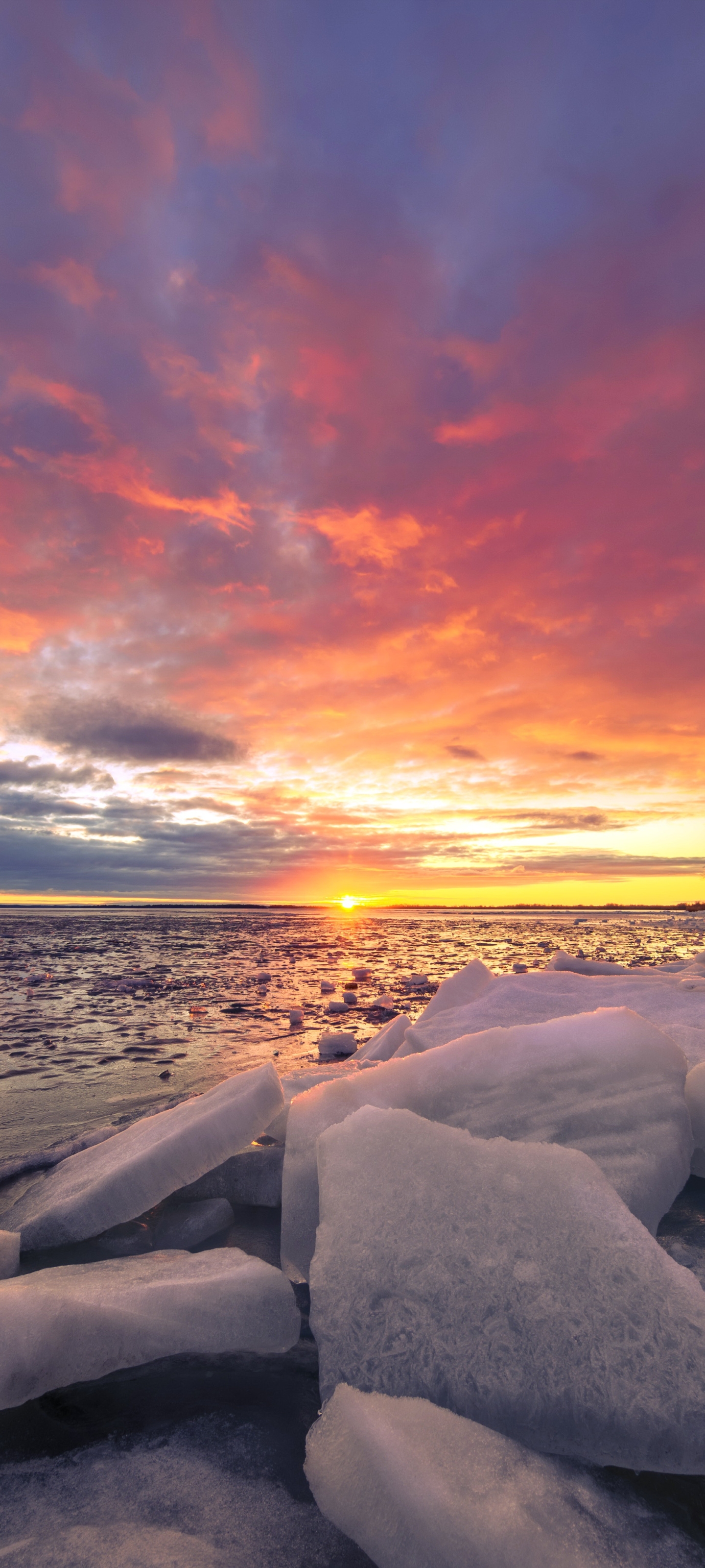 Download mobile wallpaper Nature, Sunset, Ice, Horizon, Earth for free.