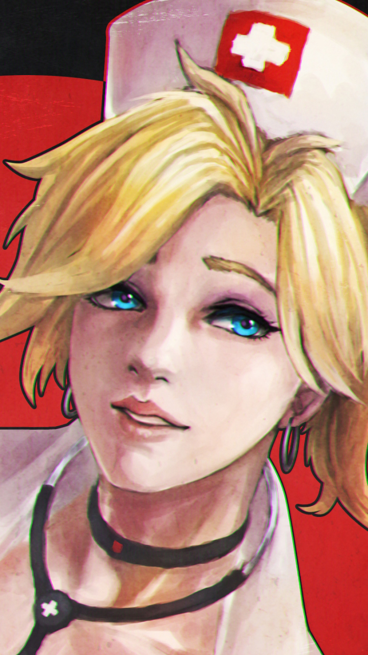 Download mobile wallpaper Blonde, Blue Eyes, Overwatch, Video Game, Short Hair, Nurse, Mercy (Overwatch) for free.