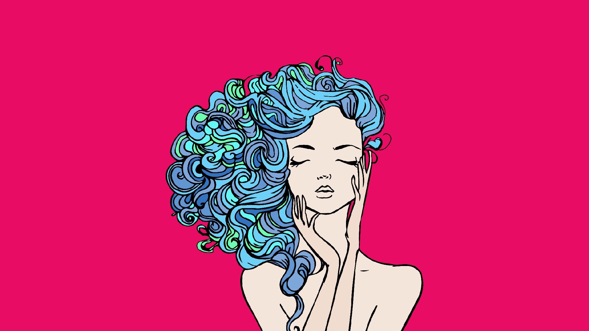 無料モバイル壁紙芸術的, 描く, 顔, 女性, 青い髪をダウンロードします。