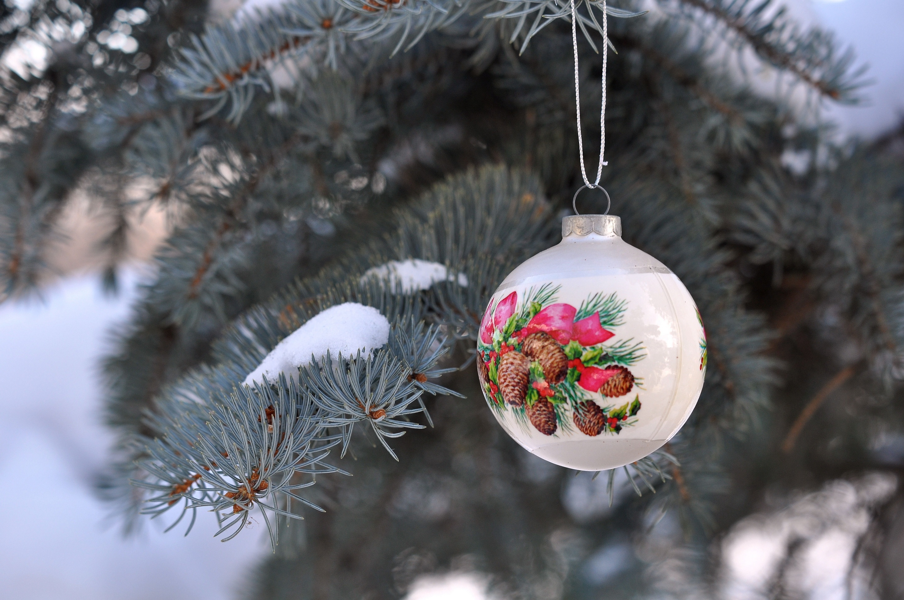 holidays, snow, branch, spruce, fir, christmas tree toy
