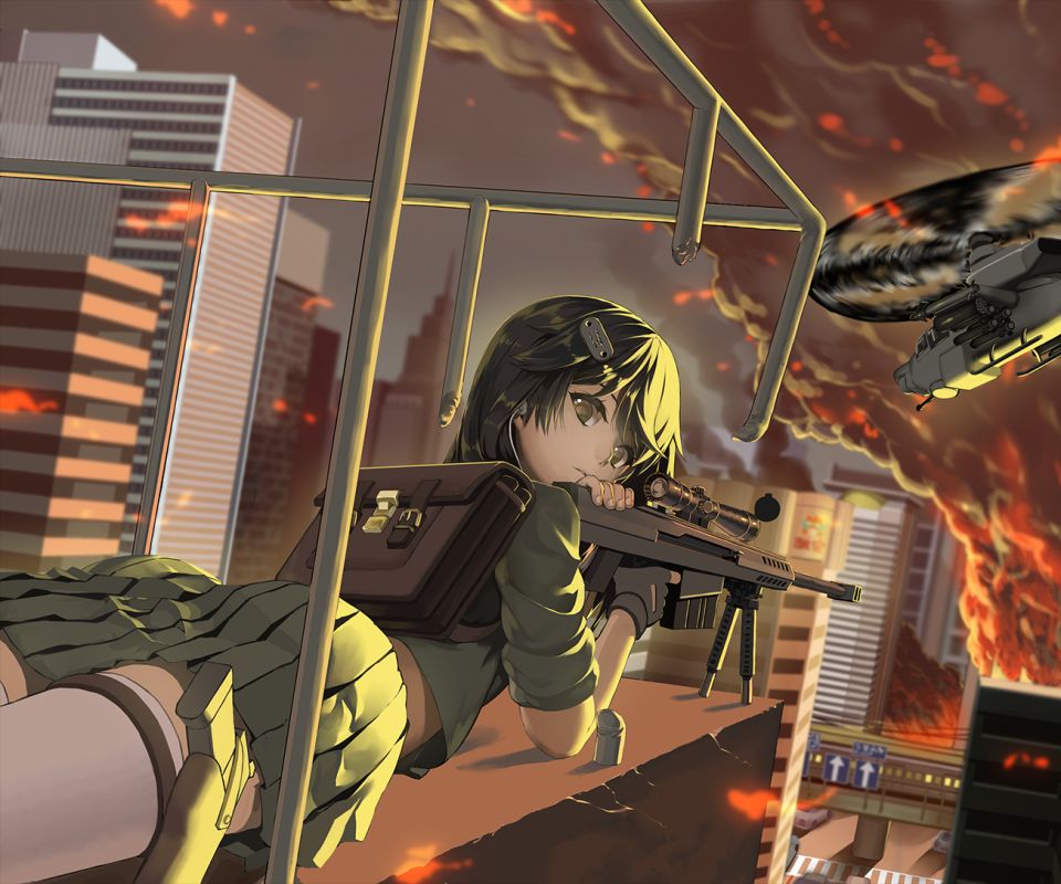 Download mobile wallpaper Anime, Weapon, Building, Military, Gun for free.