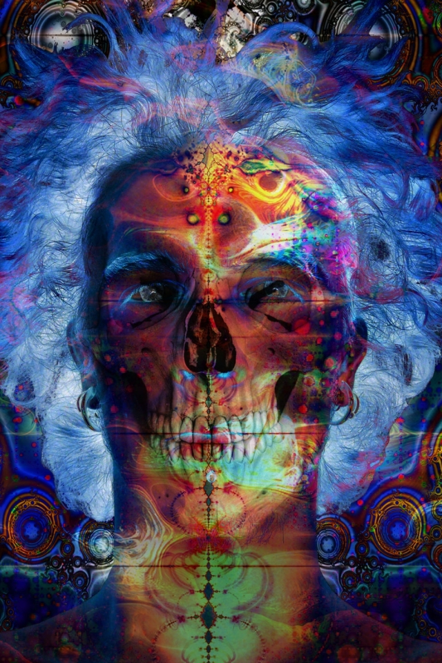 Download mobile wallpaper Dark, Artistic, Skull, Psychedelic for free.