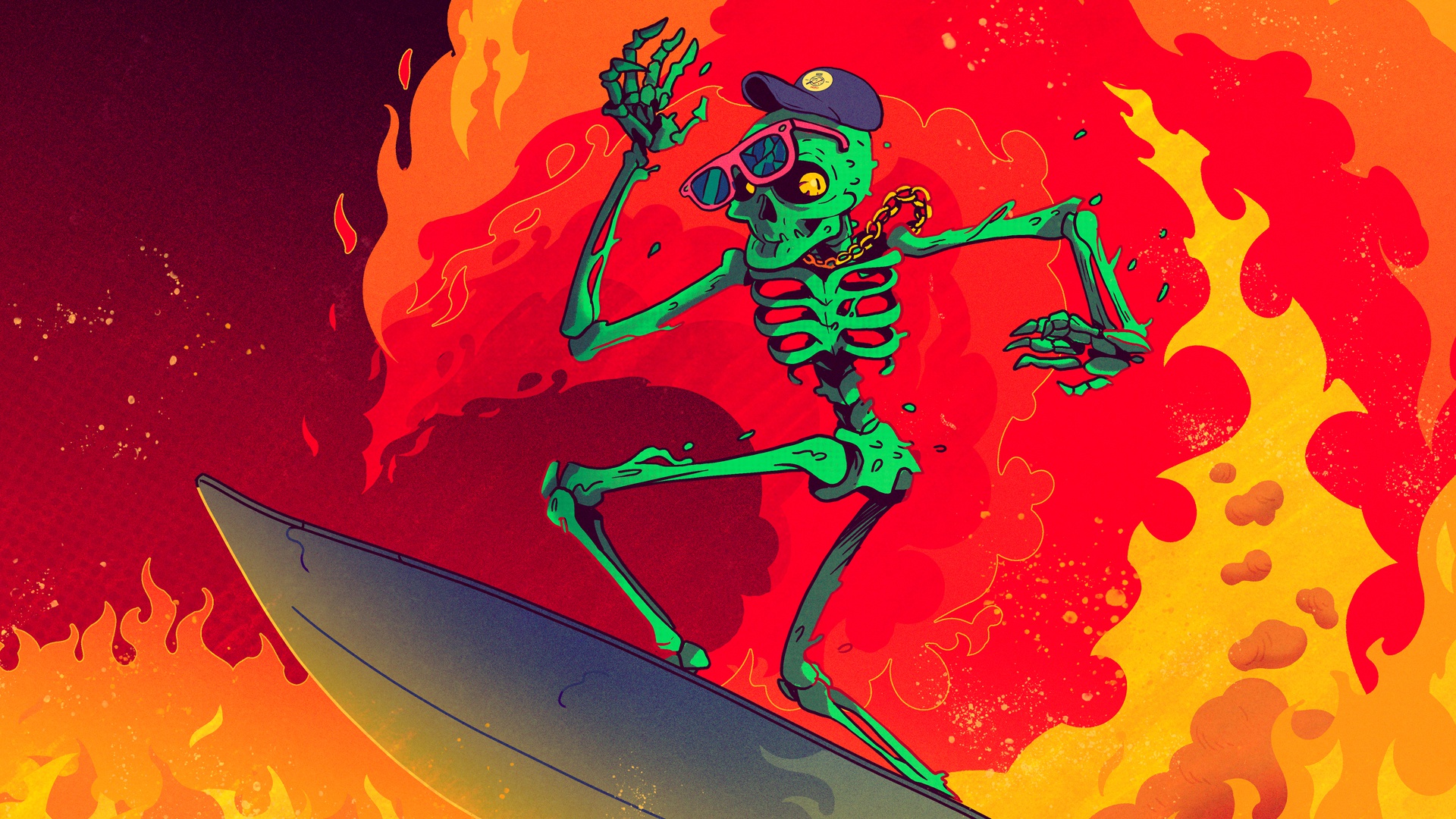 Download mobile wallpaper Music, Flame, Skeleton, Surfing, Monstercat for free.