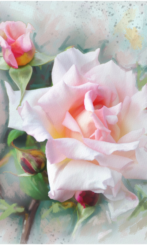 Download mobile wallpaper Flower, Rose, Bud, Painting, Artistic, Watercolor, Pink Flower, Pink Rose for free.