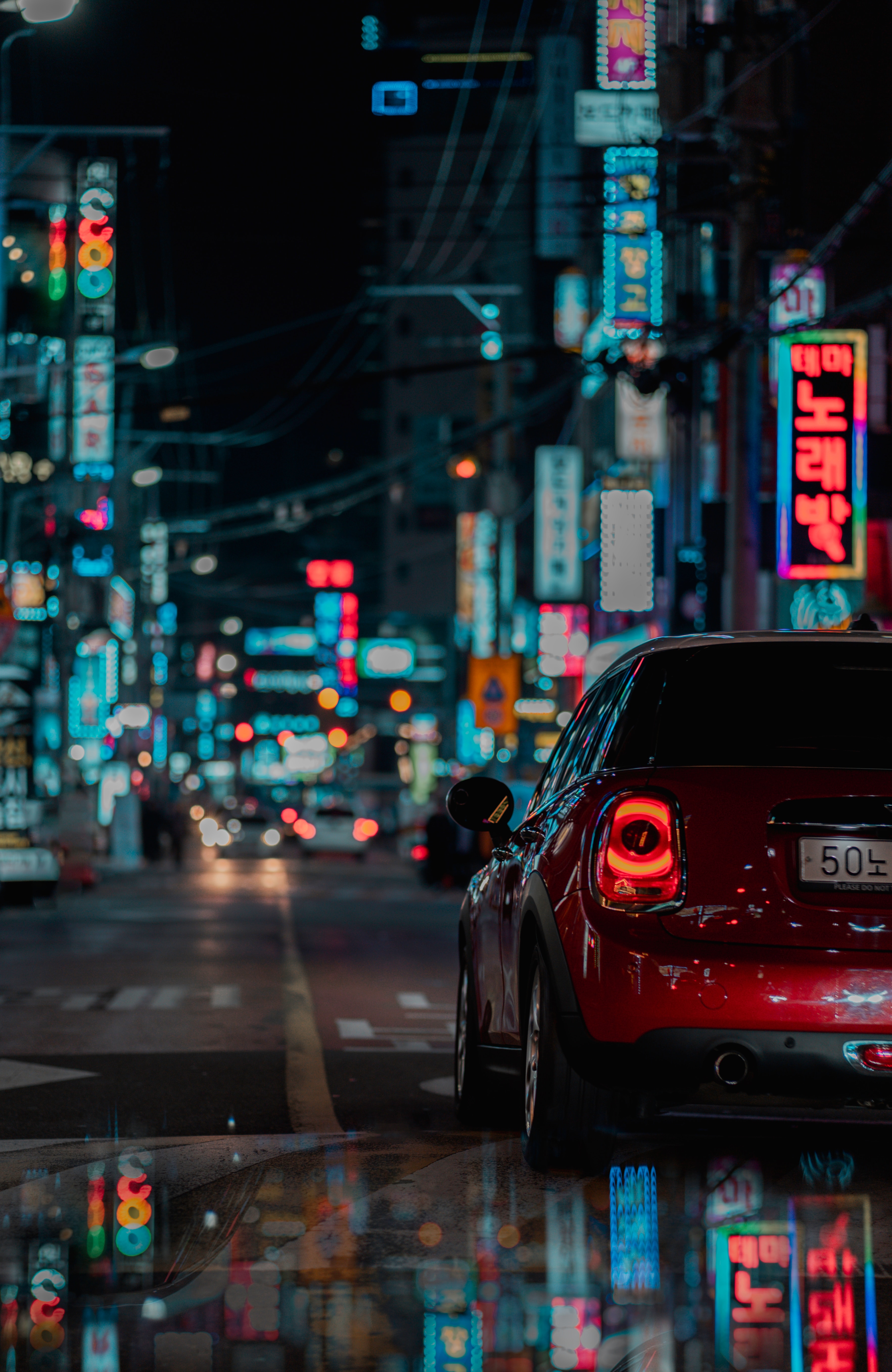 night city, street, machine, cars, red, lights, car cellphone