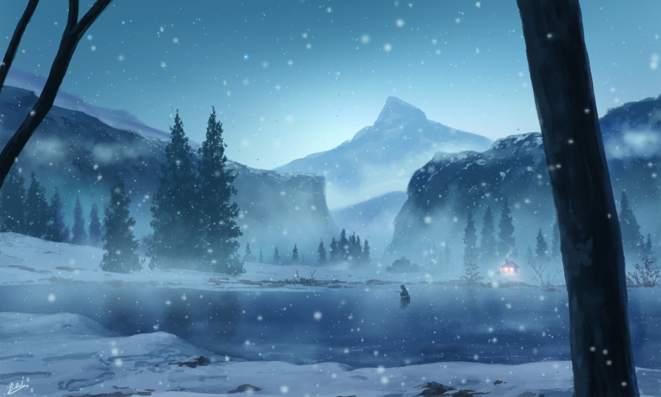 Laden Sie das Winter, Schnee, Himmel, Animes-Bild kostenlos auf Ihren PC-Desktop herunter