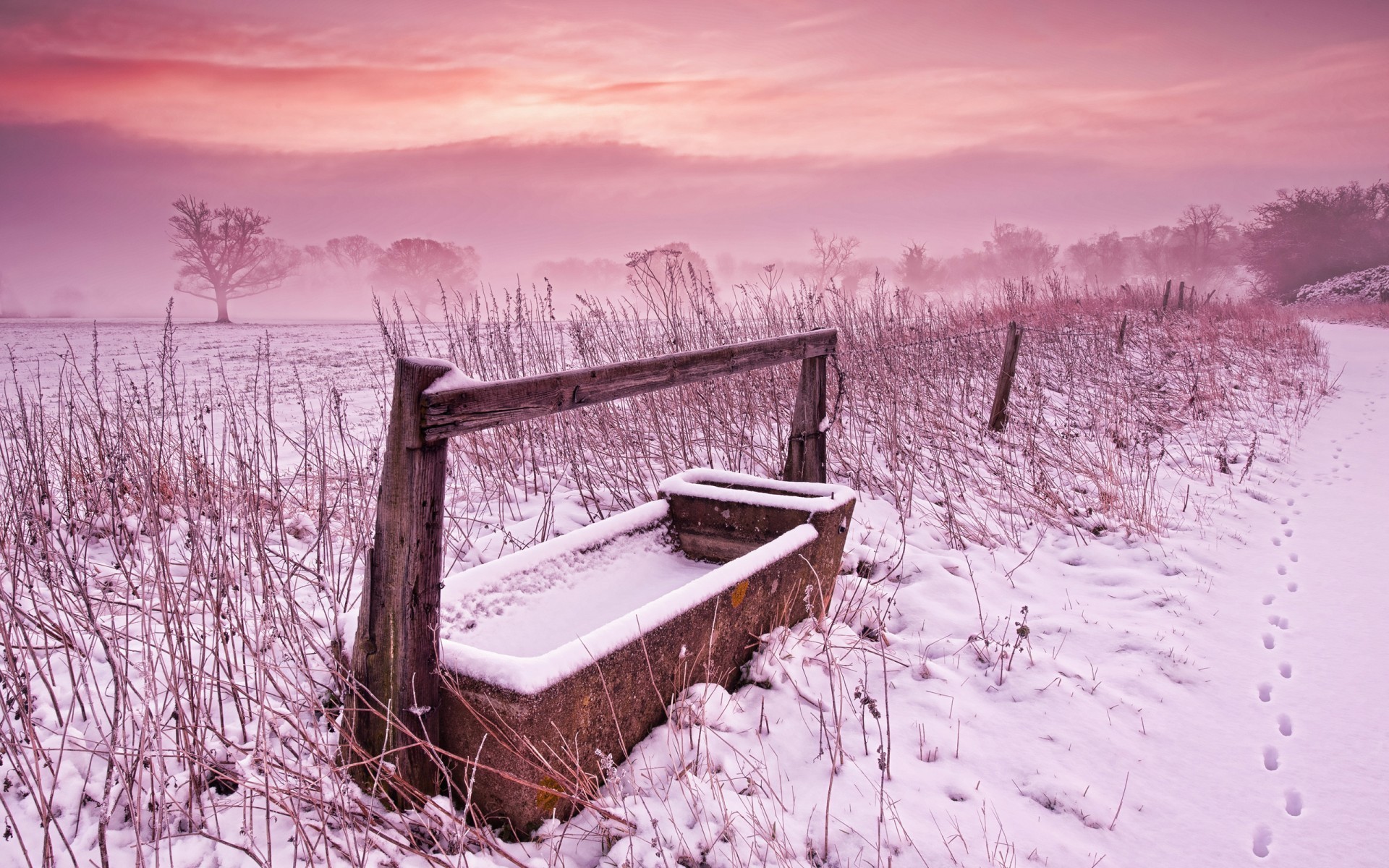 Free download wallpaper Winter, Sunset, Landscape, Fields on your PC desktop