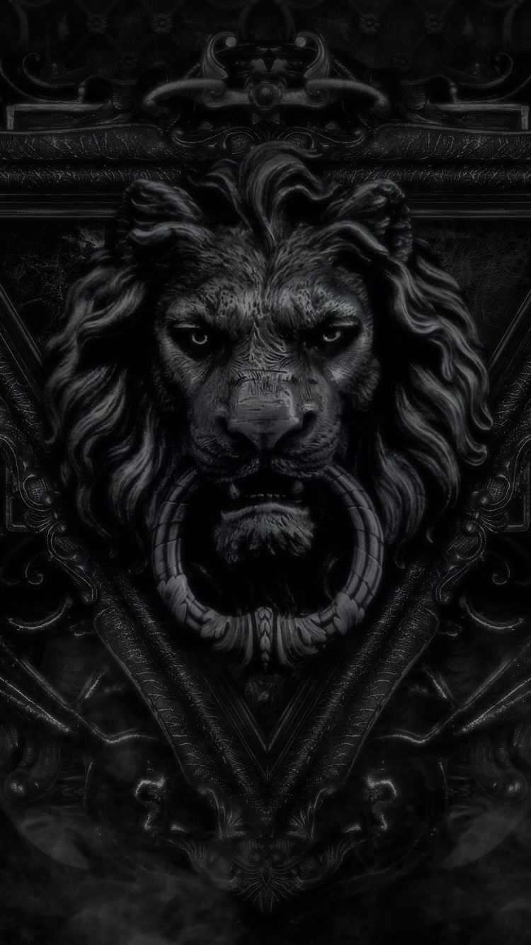 black, man made, door knocker, door, lion