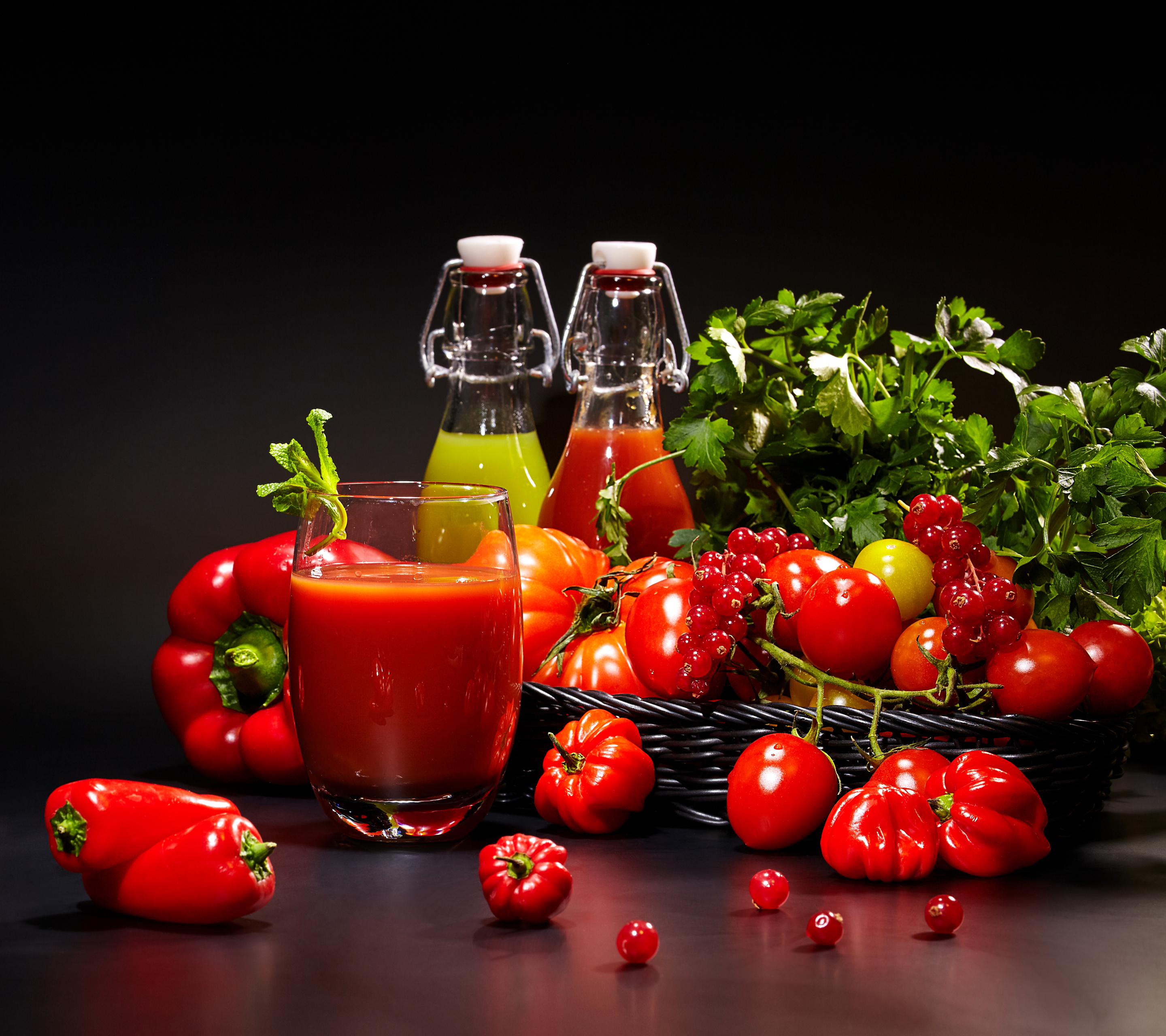 Free download wallpaper Food, Pepper, Still Life, Glass, Tomato, Juice on your PC desktop
