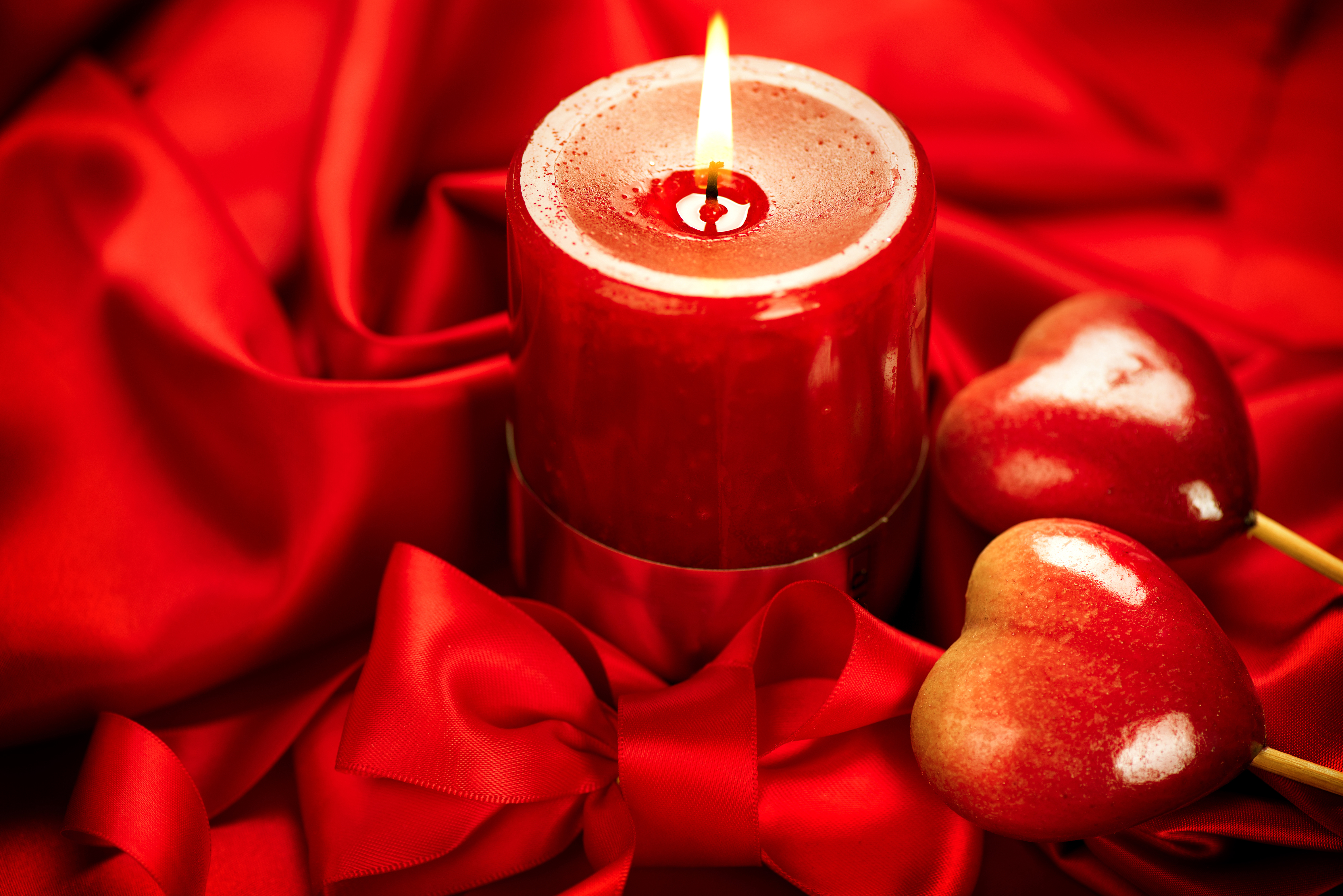 Download mobile wallpaper Valentine's Day, Holiday, Heart, Candle, Ribbon for free.