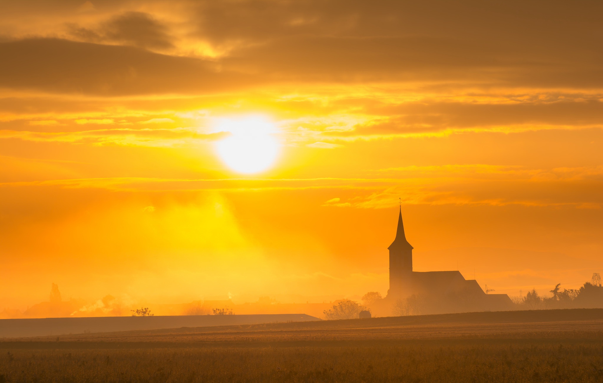 Free download wallpaper Nature, Sunset, Sky, Sun, Church, Photography on your PC desktop