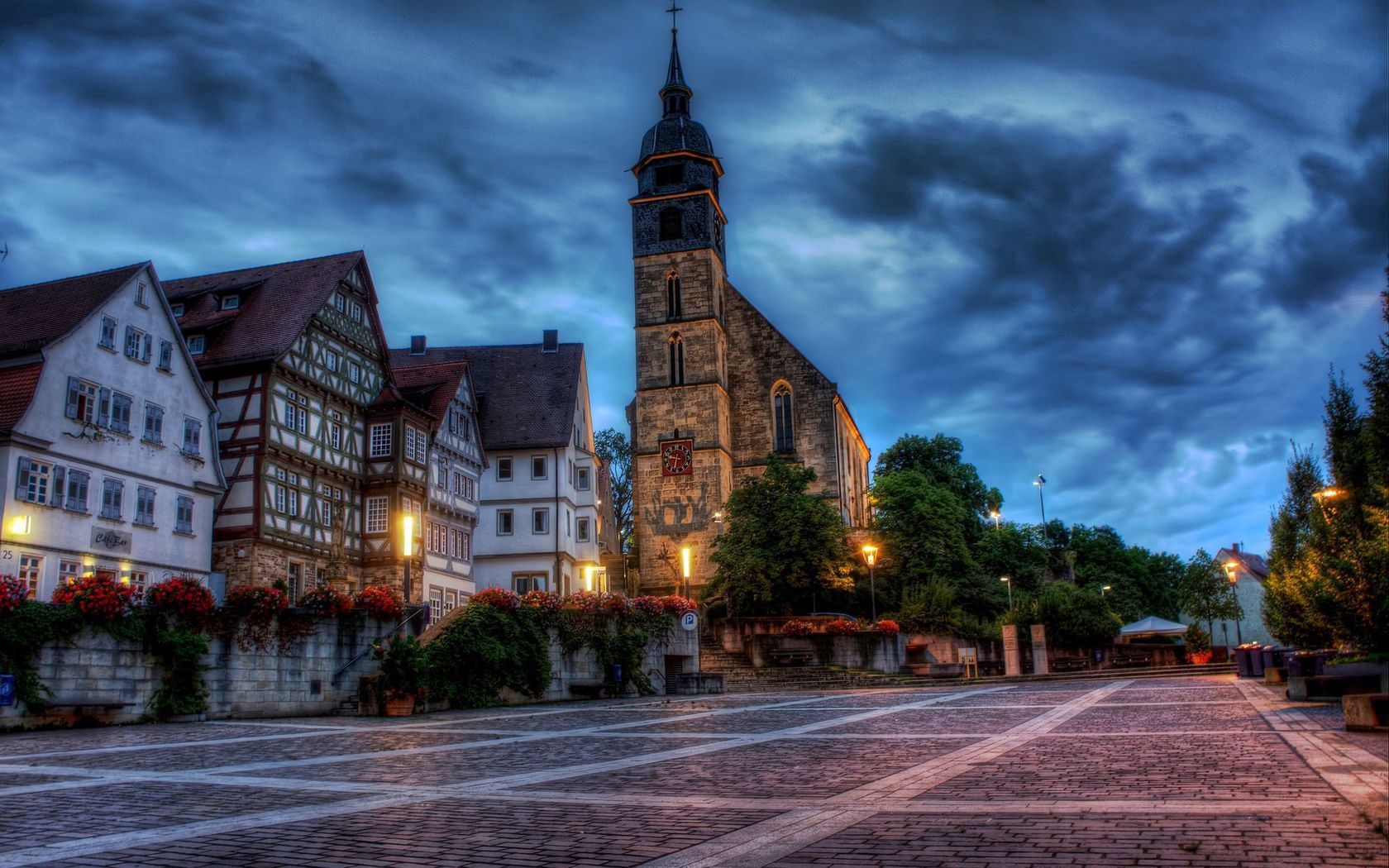 building, houses, church, cities, flowers, square, hdr, germany, area
