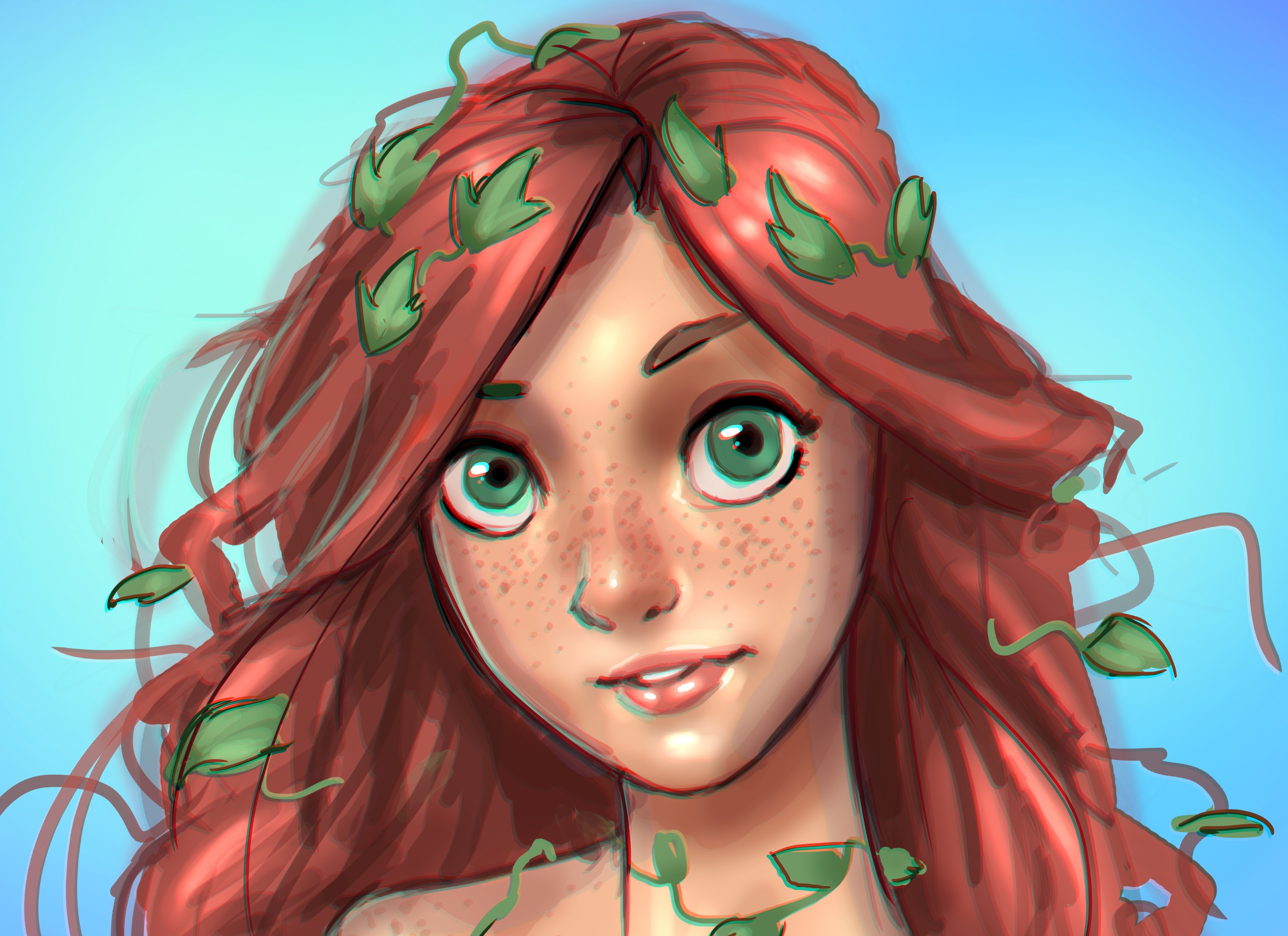 Download mobile wallpaper Redhead, Face, Green Eyes, Freckles, Comics, Poison Ivy for free.