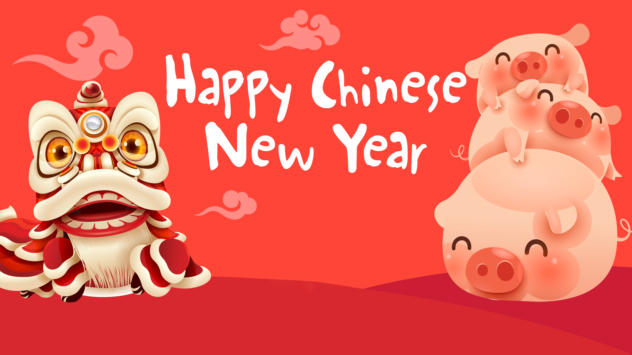 Скачать обои бесплатно Дракон, Свинья, Китайский Новый Год, Праздничные картинка на рабочий стол ПК