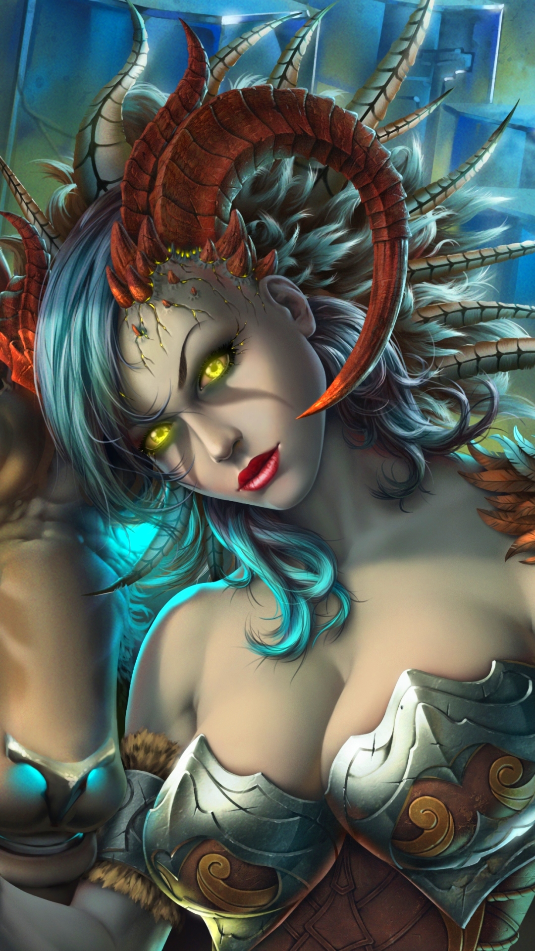 Download mobile wallpaper Fantasy, Creature, Horns, Demon, Yellow Eyes, Succubus for free.