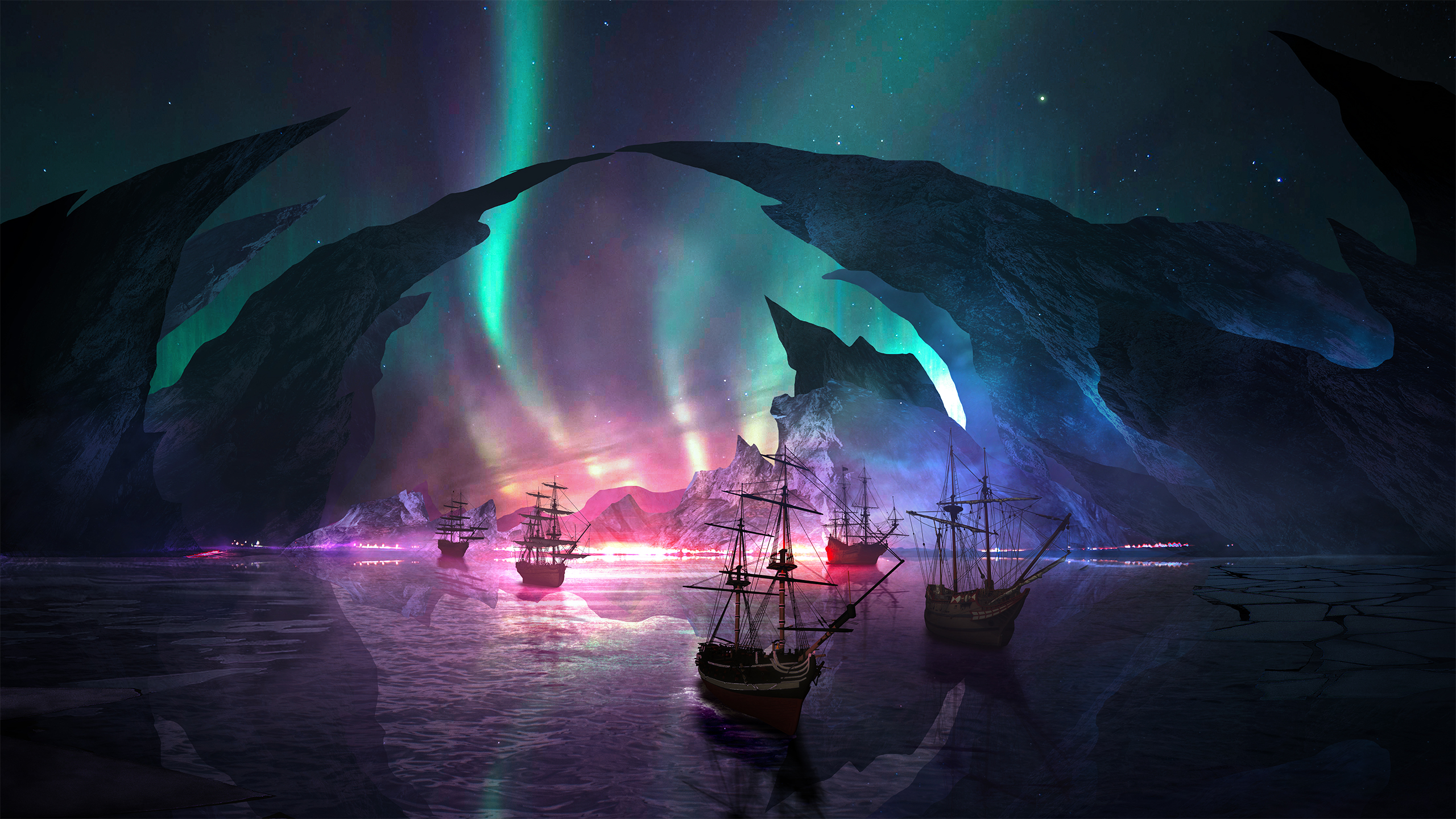 Free download wallpaper Aurora Borealis, Ship, Artistic, Sailing Ship on your PC desktop