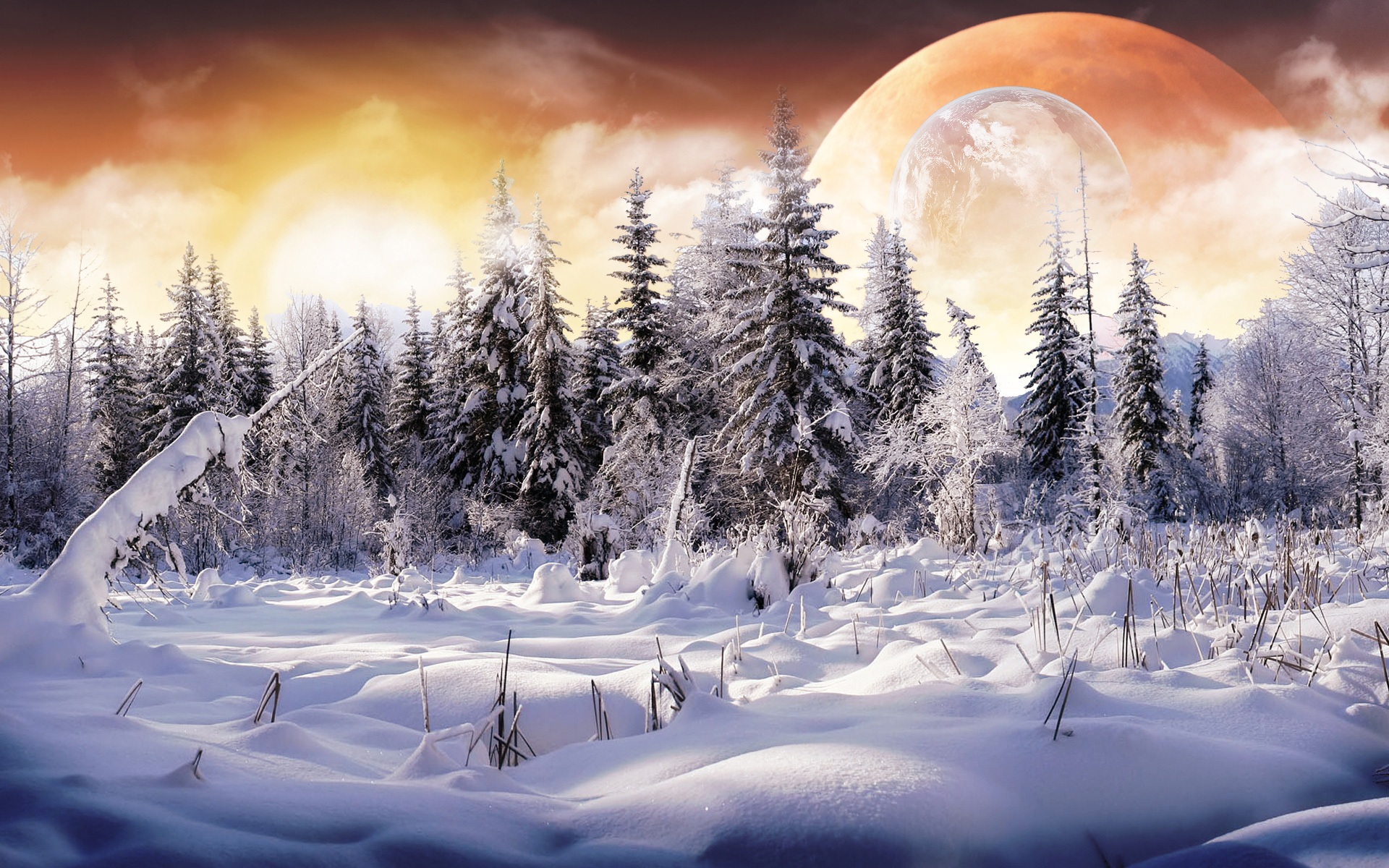 無料モバイル壁紙雪, 星, Sf, 風景をダウンロードします。