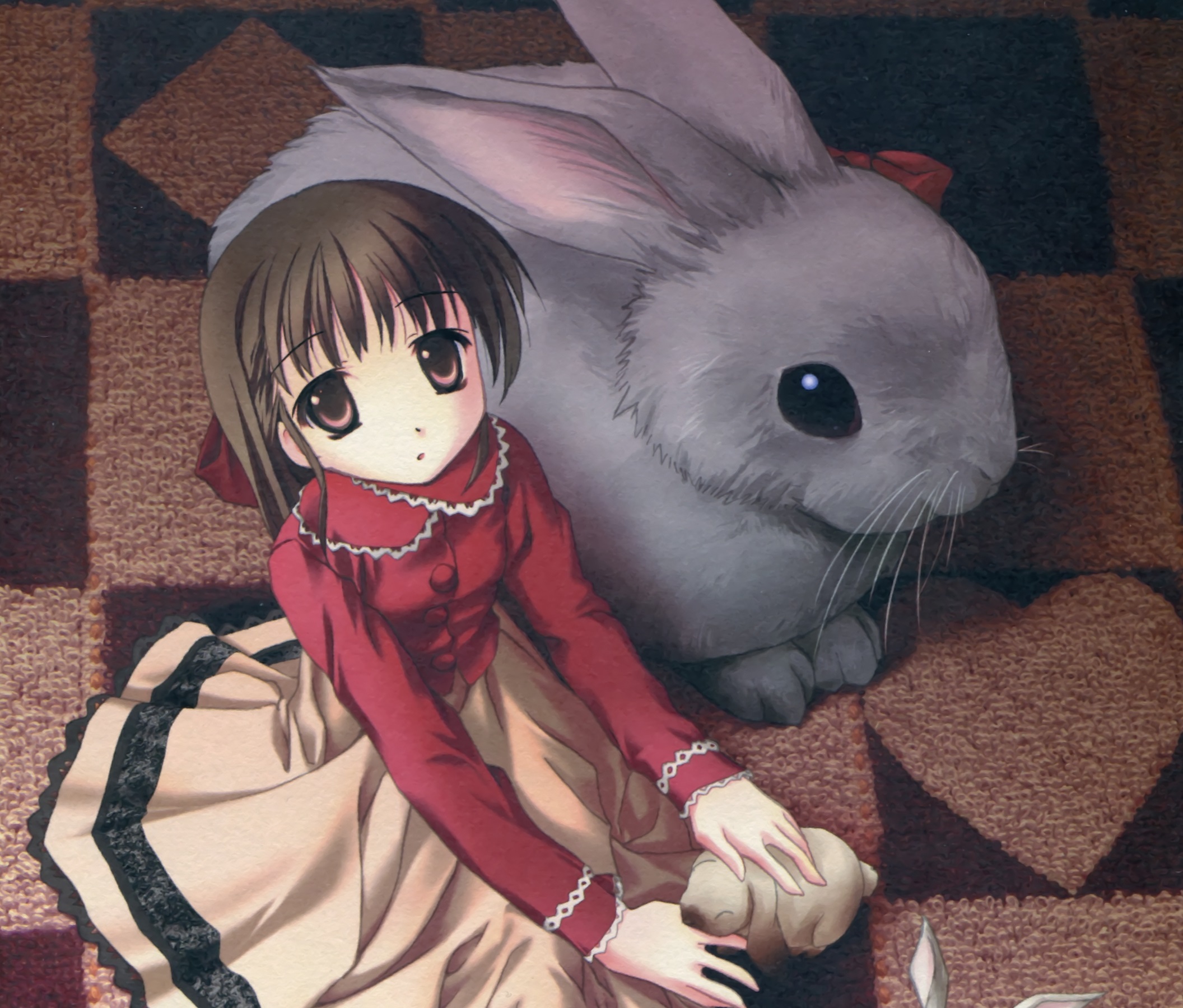 Download mobile wallpaper Anime, Rabbit, Original, Brown Eyes, Brown Hair, Short Hair, Bow (Clothing) for free.